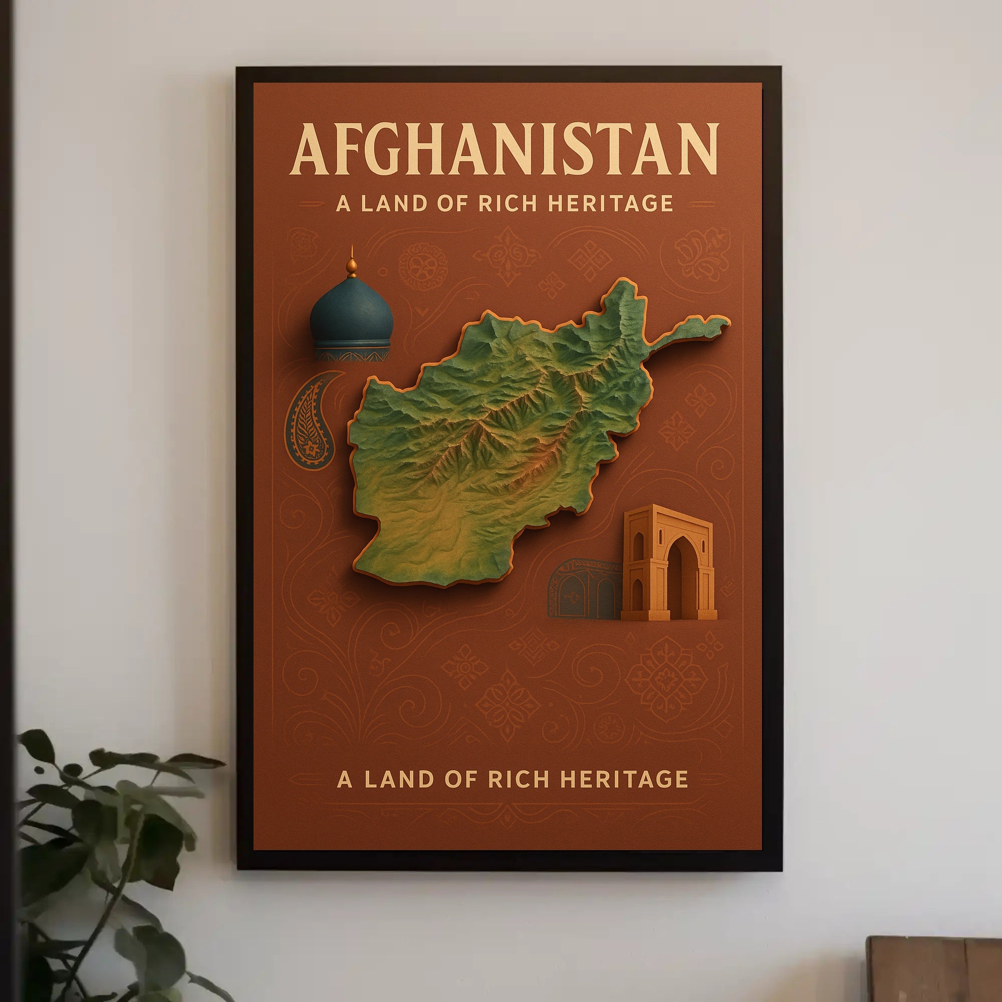 Afghanistan Heritage Map Vintage Style Cultural or Heritage Poster PosterGoat