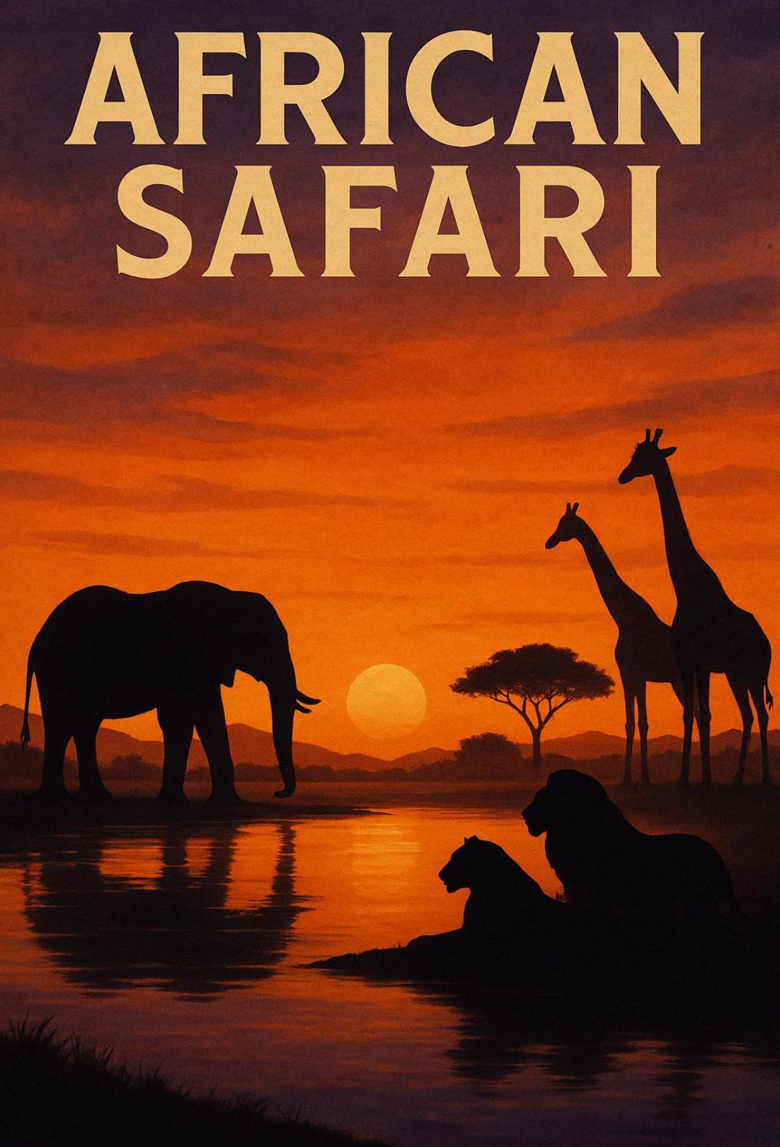 African Safari Sunset Adventure Animal Poster PosterGoat