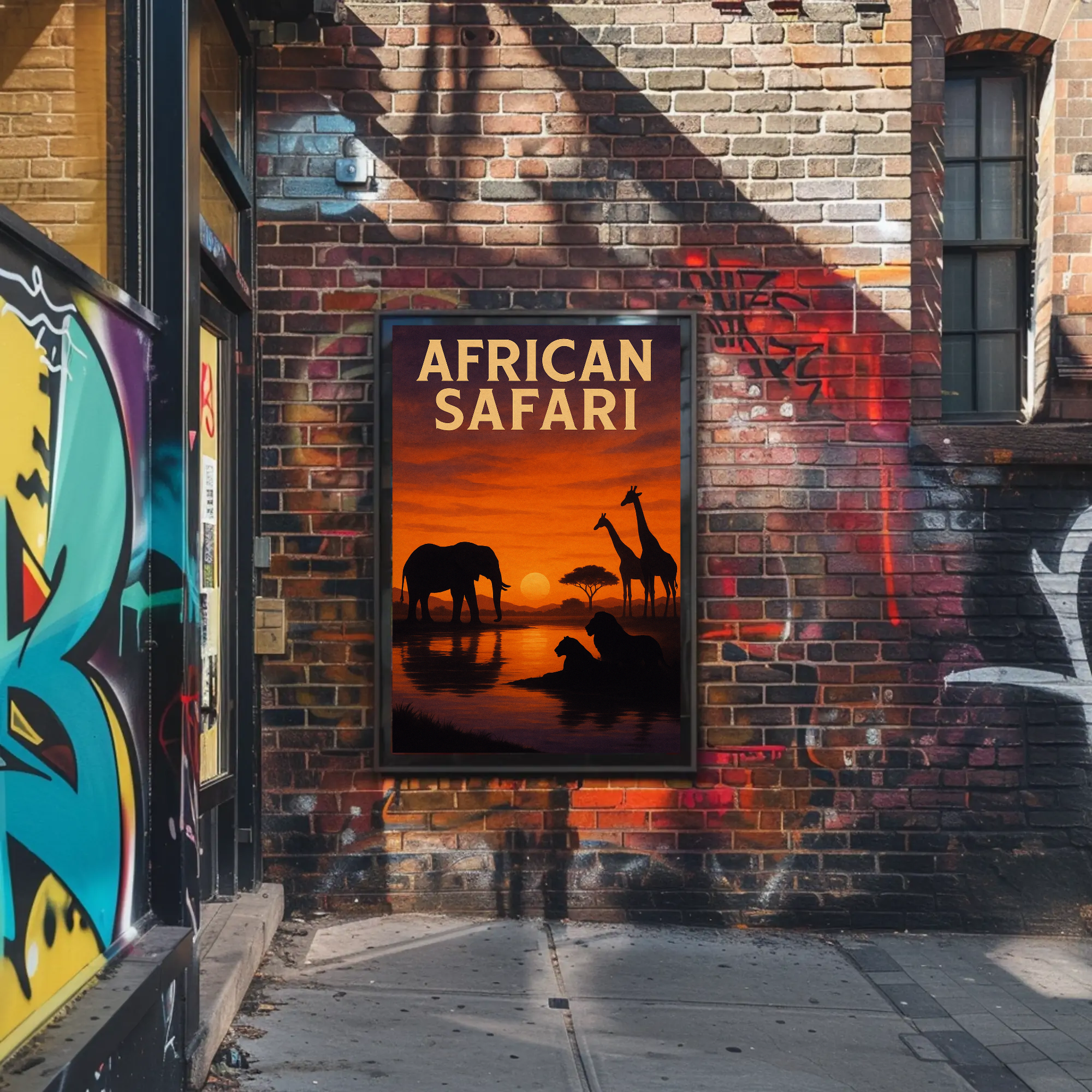 African Safari Sunset Adventure Animal Poster PosterGoat