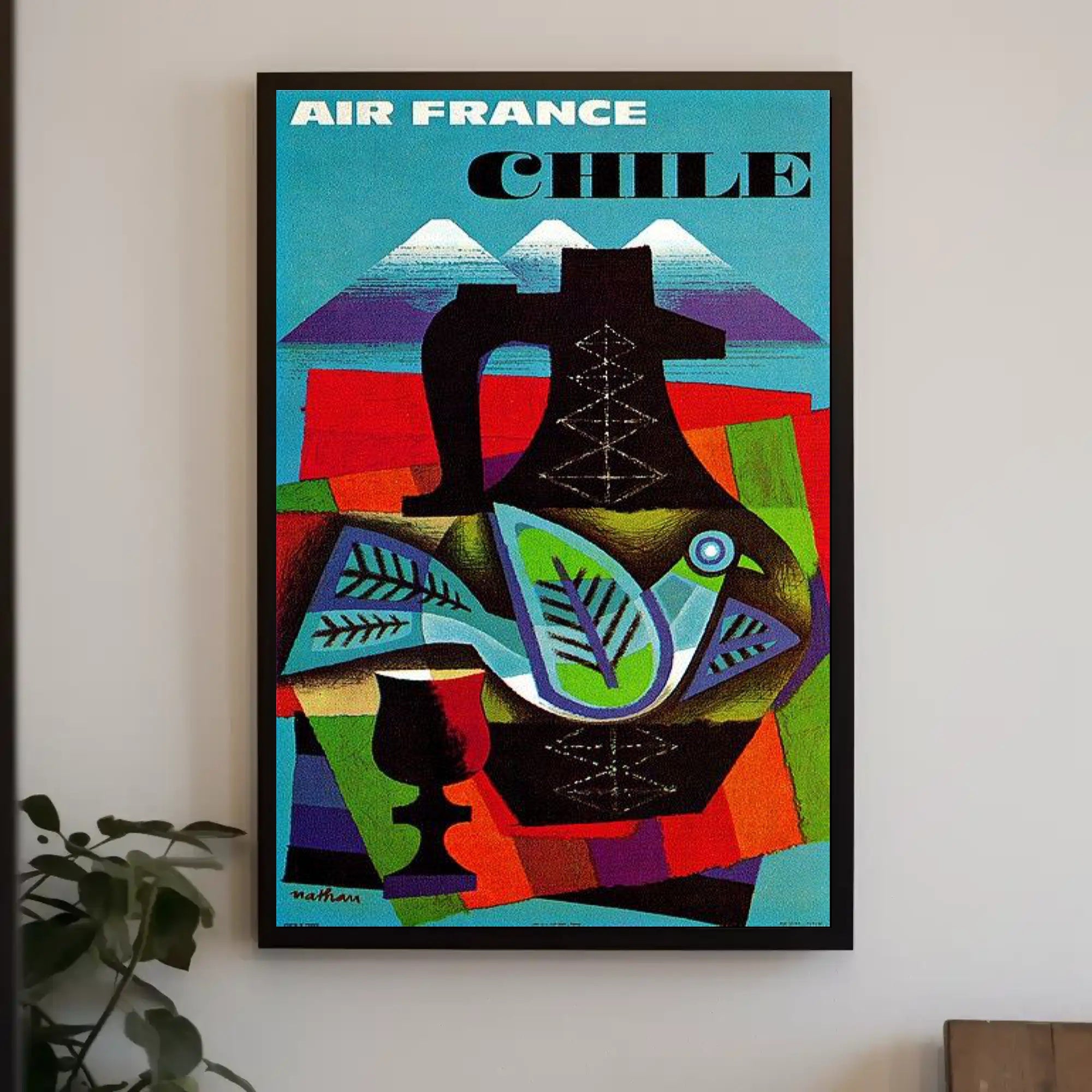 Air France Chile Poster with Abstract Vintage Design PosterGoat