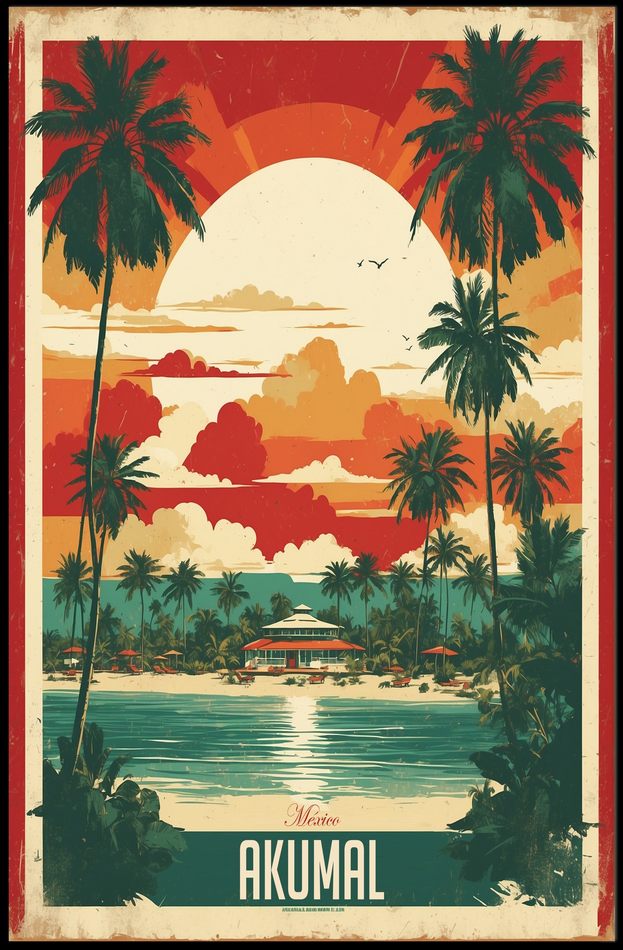 Akumal Sunset Beach Resort Vintage Travel Poster PosterGoat