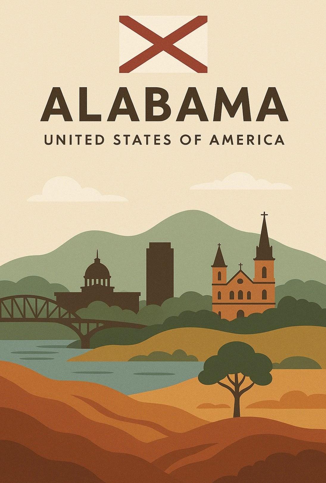 Alabama Travel Poster: Vintage Style USA Scenic Print PosterGoat