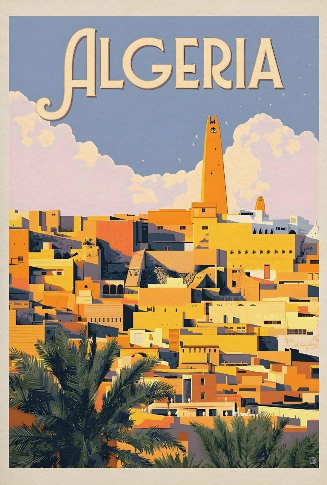 Algeria Cityscape Vintage Travel Adventure Poster PosterGoat