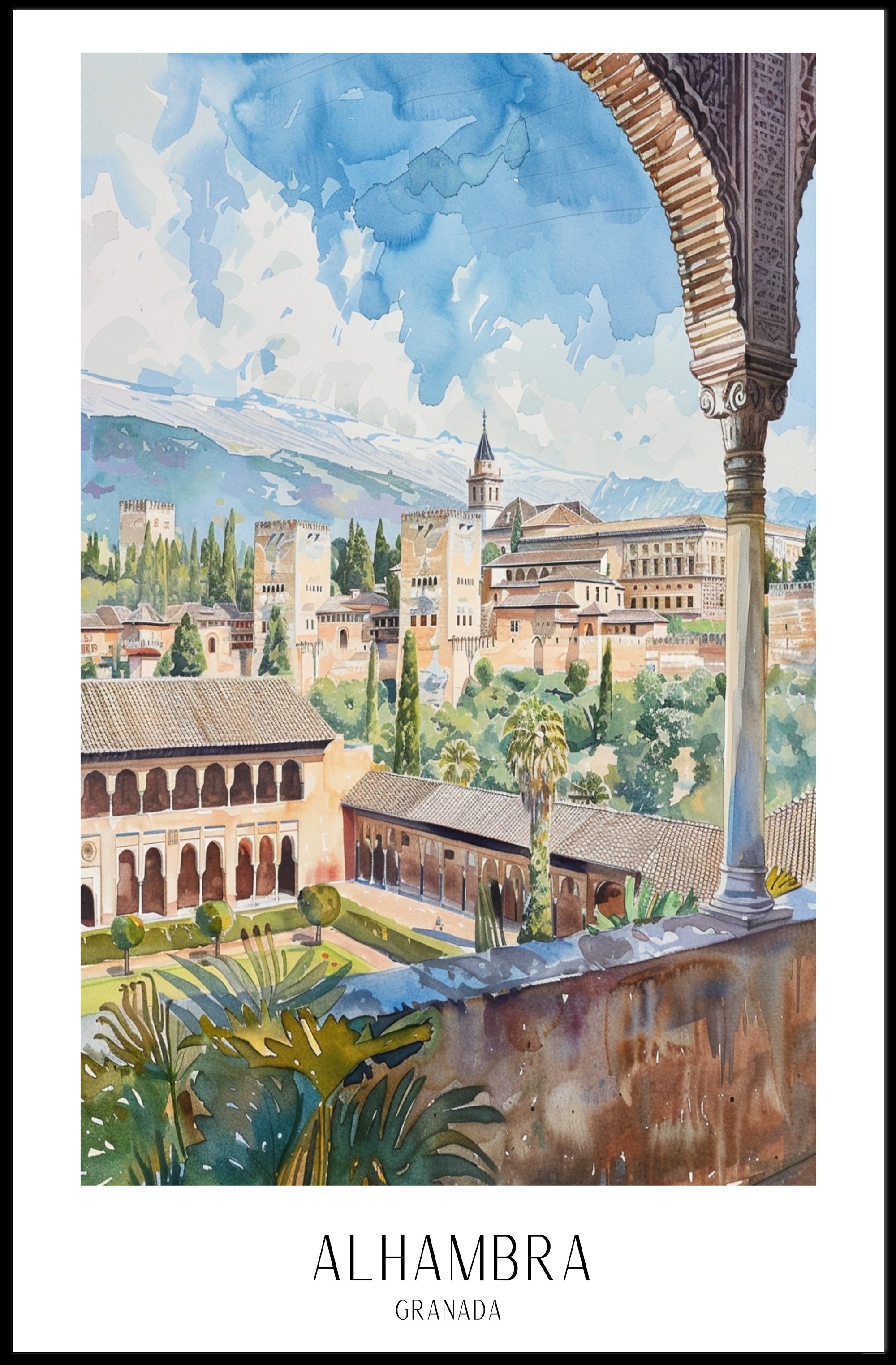 Alhambra Watercolor Art Elegant Cultural or Heritage Poster PosterGoat
