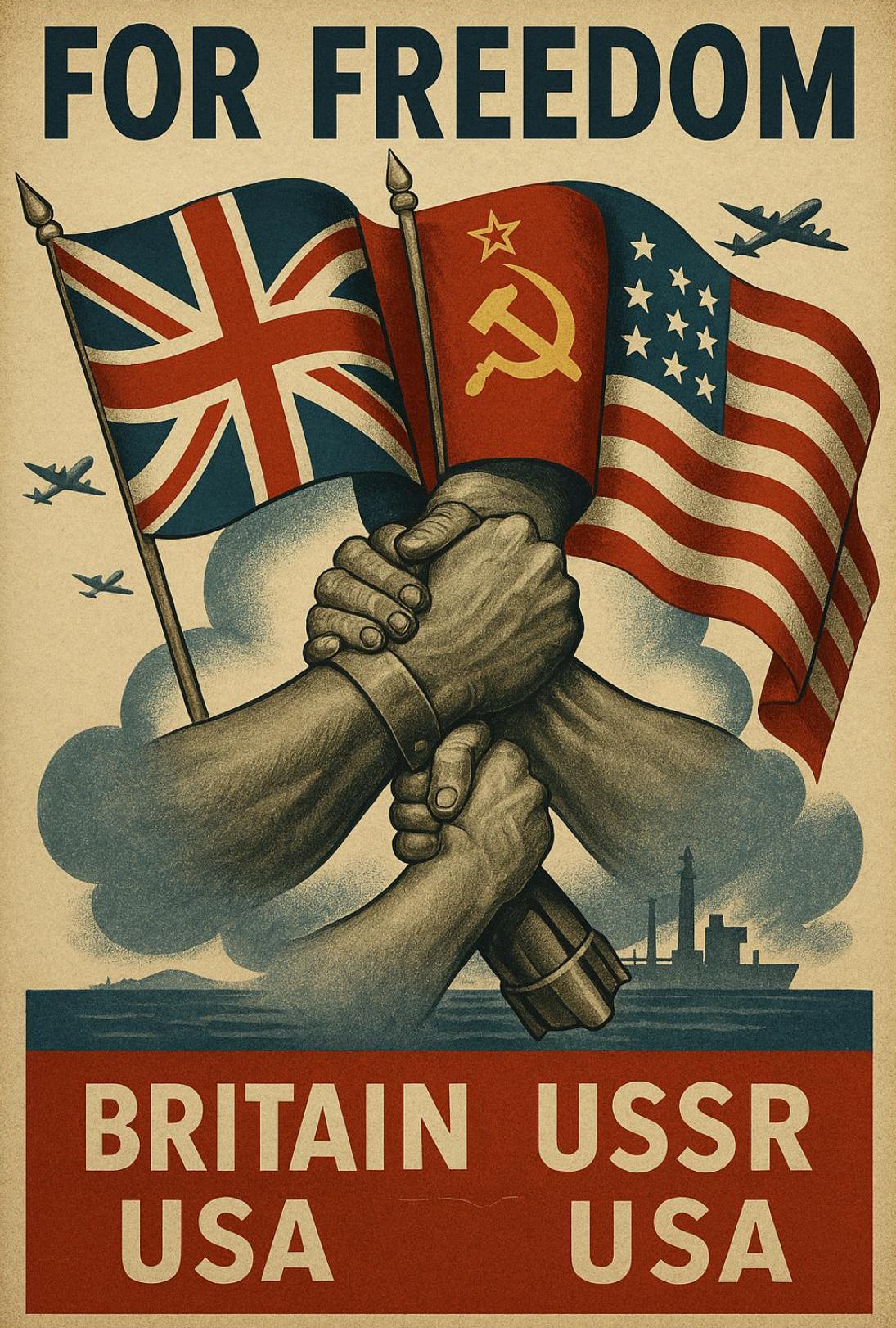 Allied Nations Unite Bold WWII Propaganda Poster PosterGoat