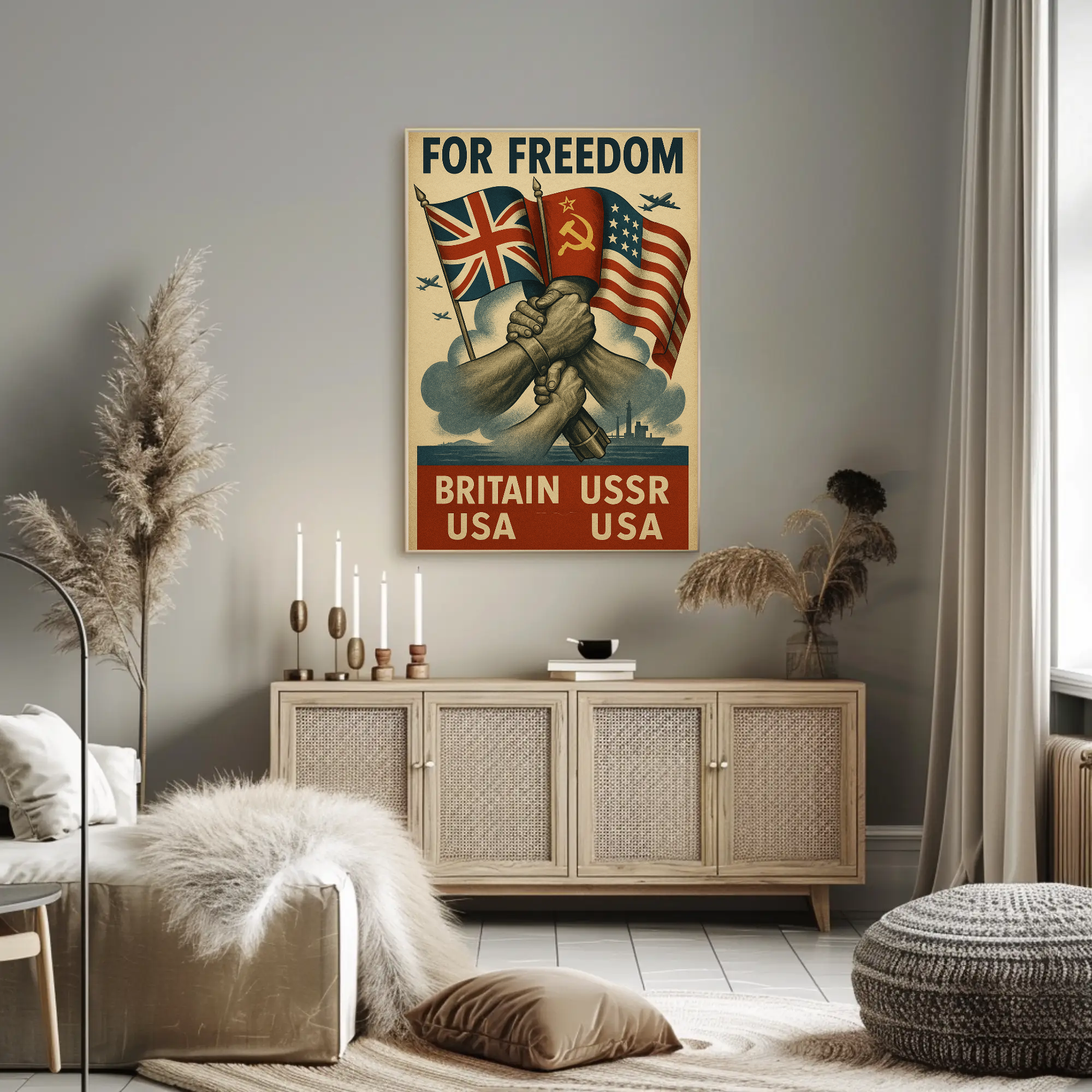 Allied Nations Unite Bold WWII Propaganda Poster PosterGoat