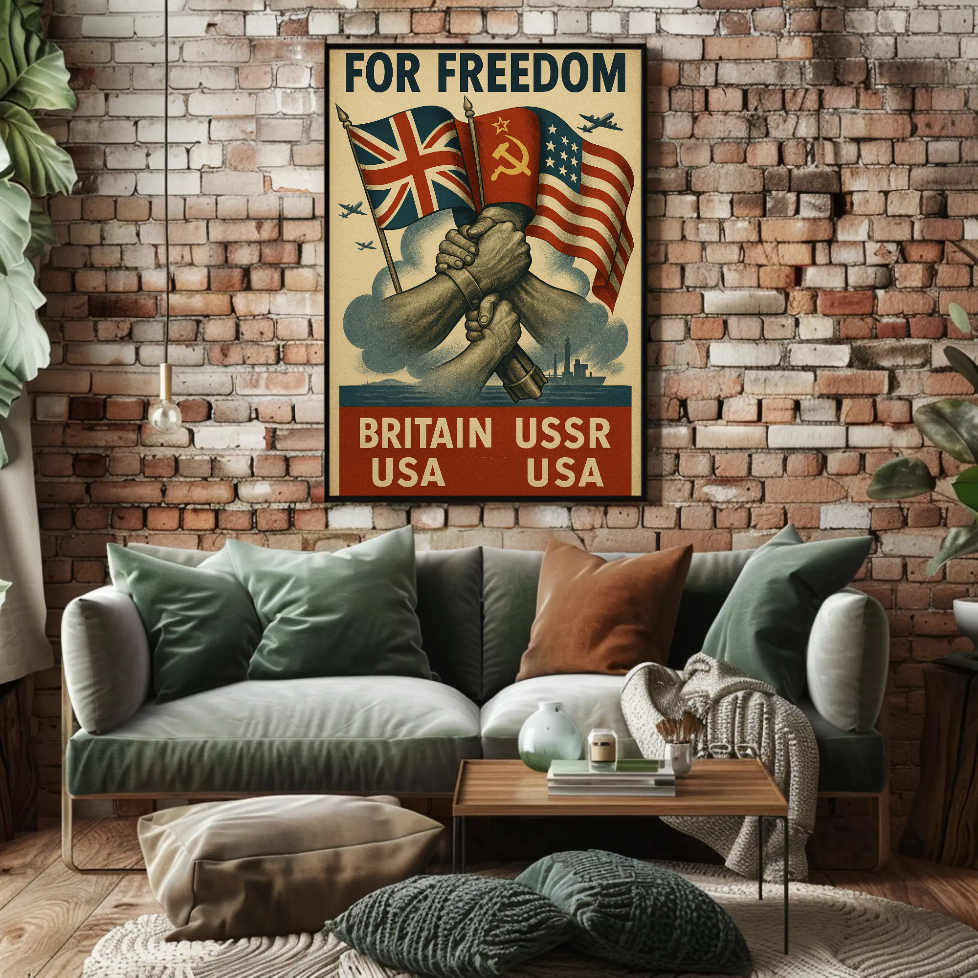 Allied Nations Unite Bold WWII Propaganda Poster PosterGoat