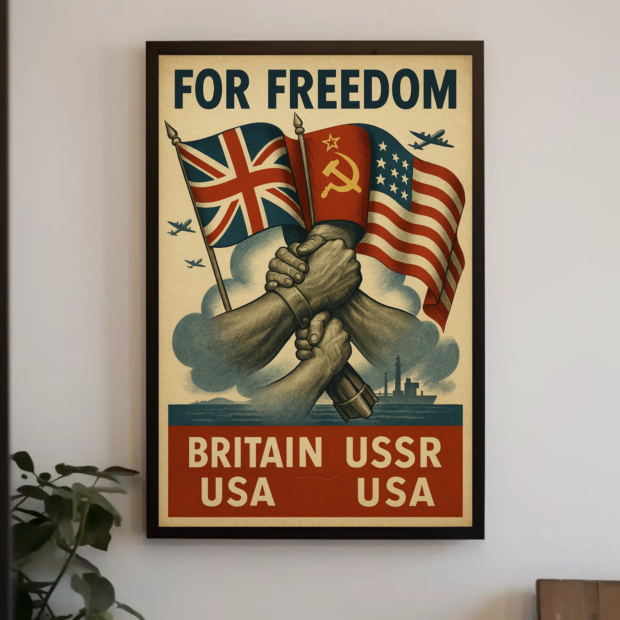 Allied Nations Unite Bold WWII Propaganda Poster PosterGoat