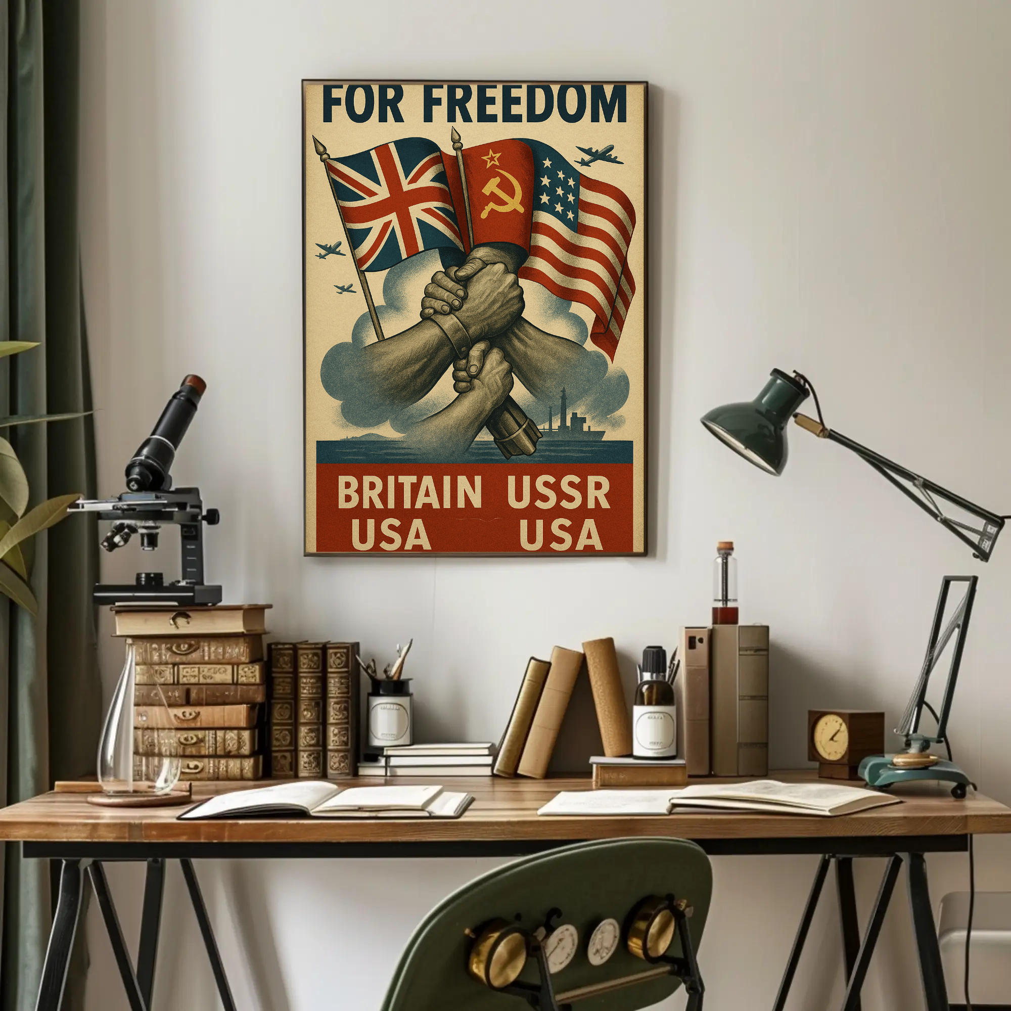 Allied Nations Unite Bold WWII Propaganda Poster PosterGoat