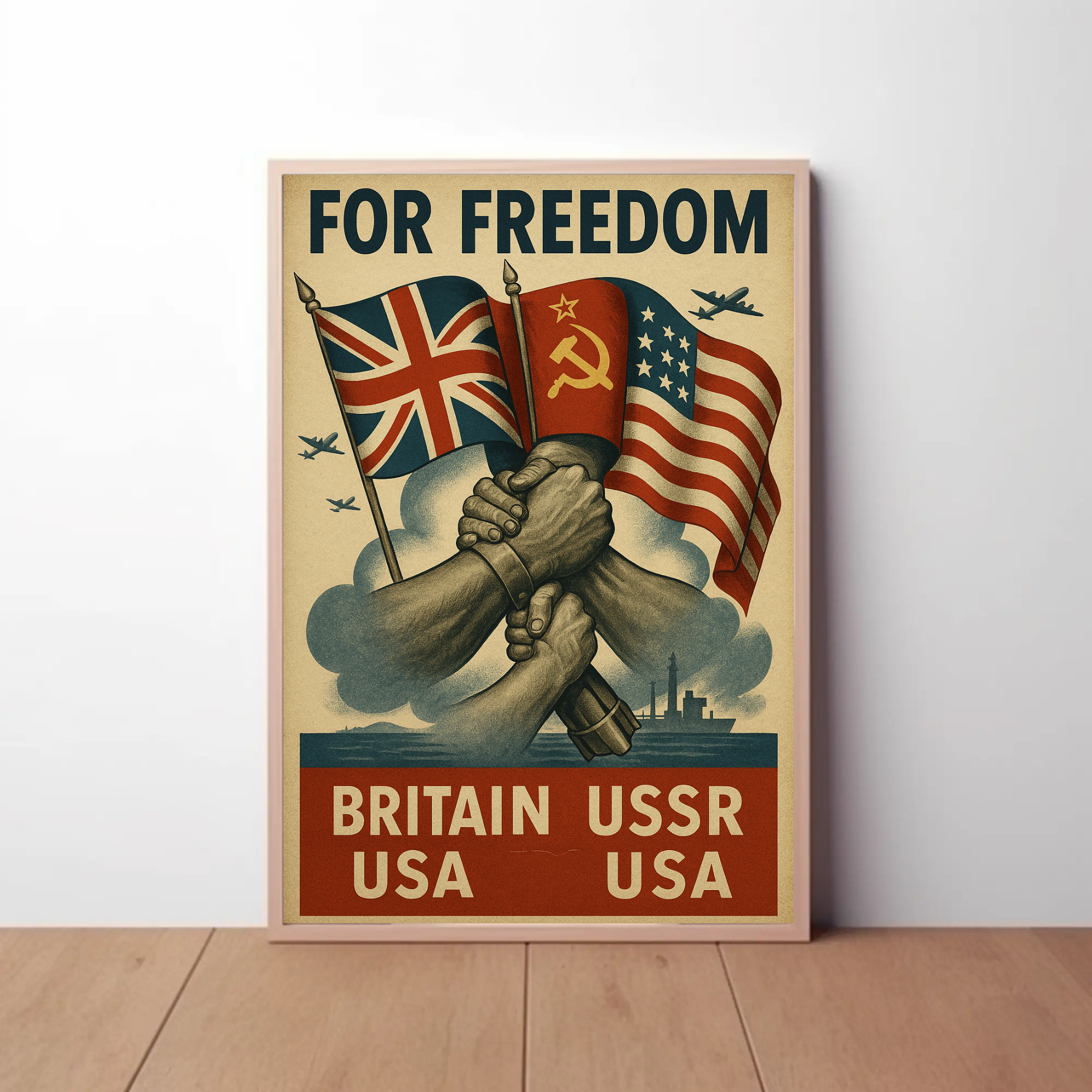 Allied Nations Unite Bold WWII Propaganda Poster PosterGoat