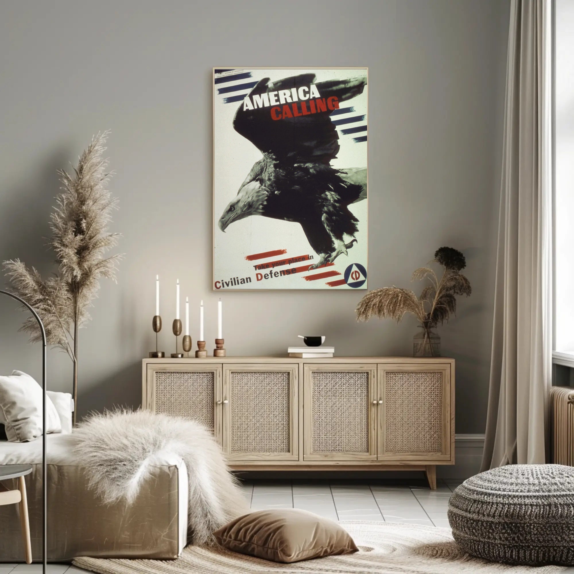America Calling: Bold Bald Eagle Political or Propaganda Poster PosterGoat