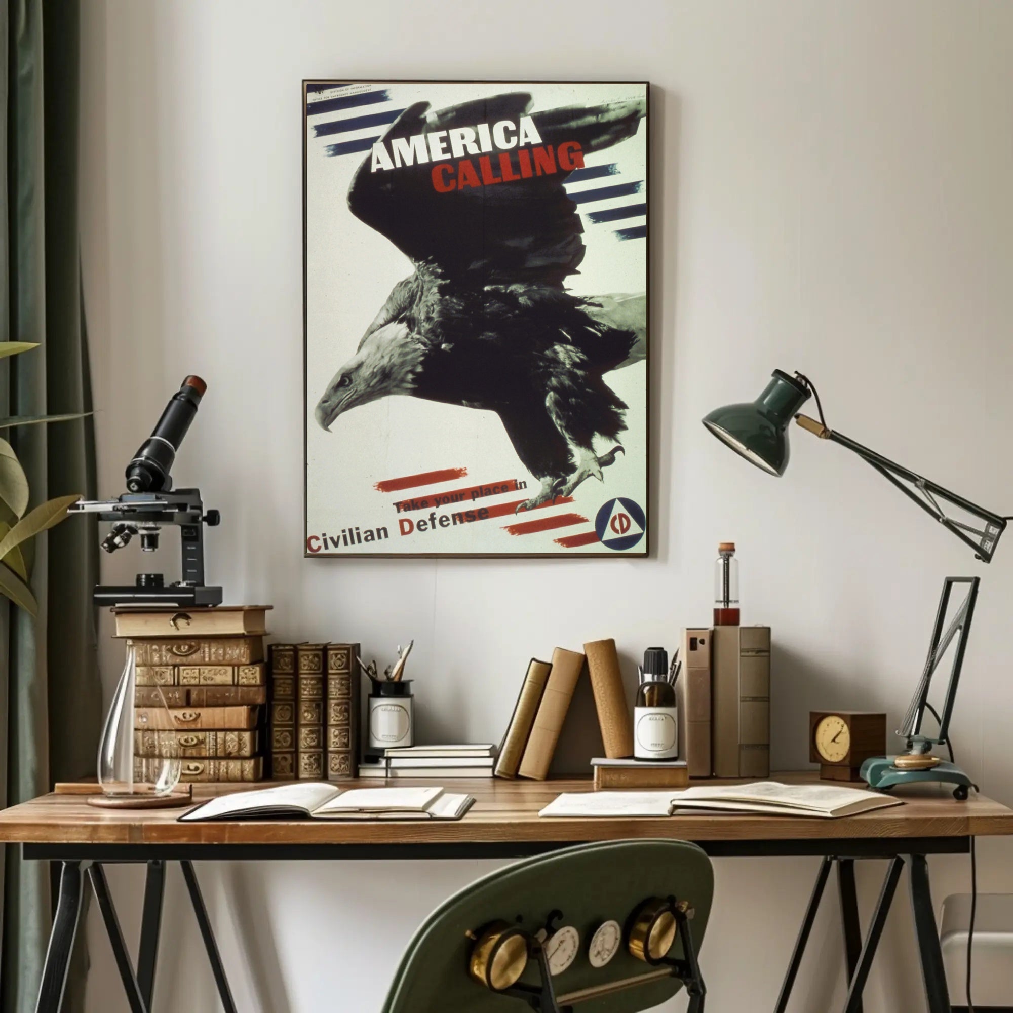 America Calling: Bold Bald Eagle Political or Propaganda Poster PosterGoat