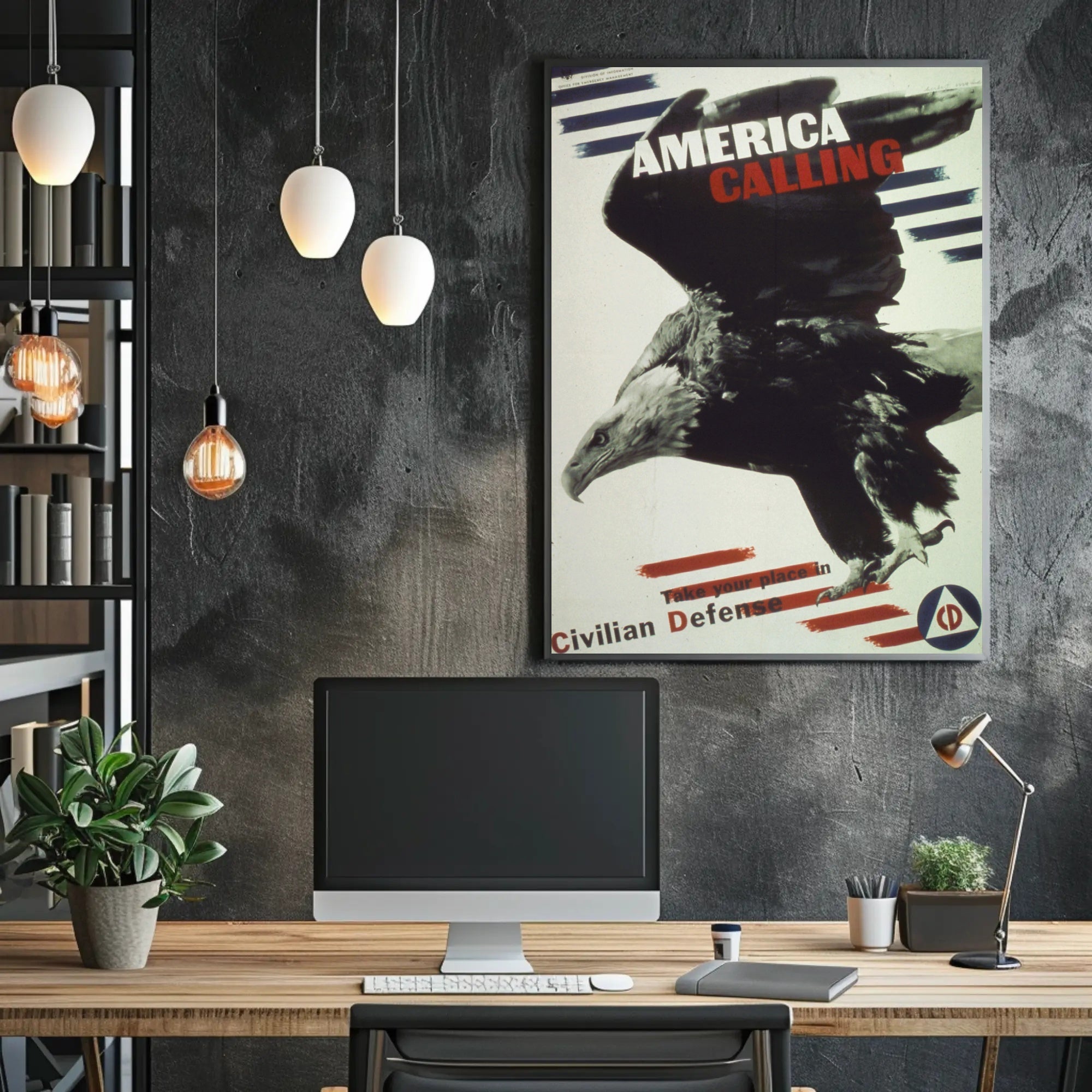 America Calling: Bold Bald Eagle Political or Propaganda Poster PosterGoat