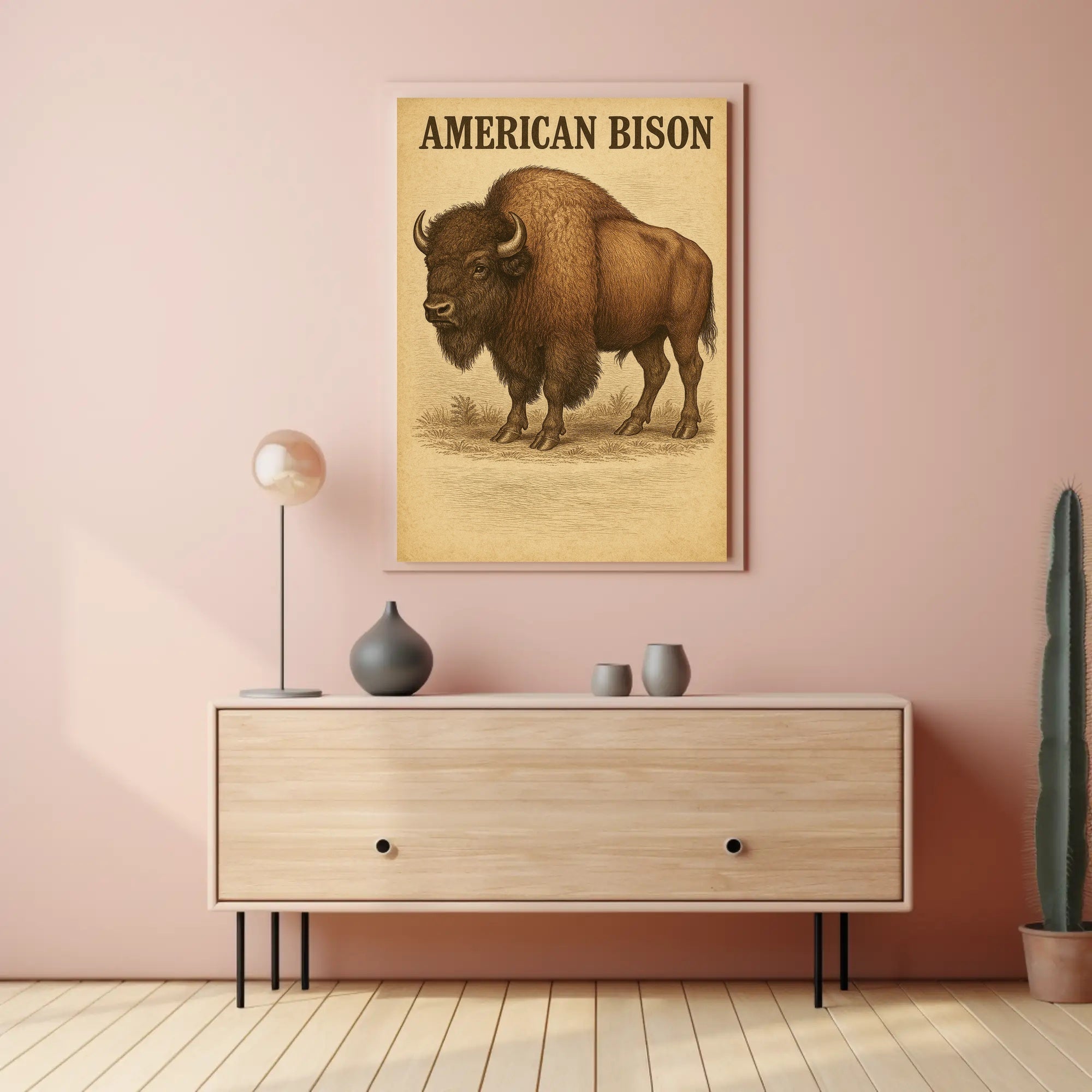 American Bison Vintage Illustration Animal Poster PosterGoat
