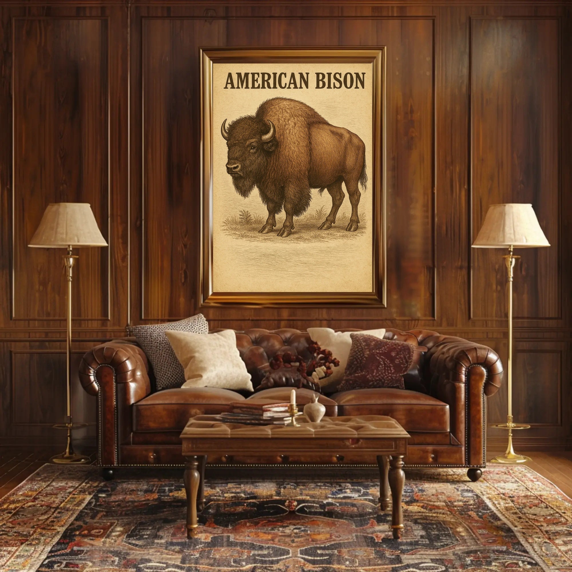 American Bison Vintage Illustration Animal Poster PosterGoat