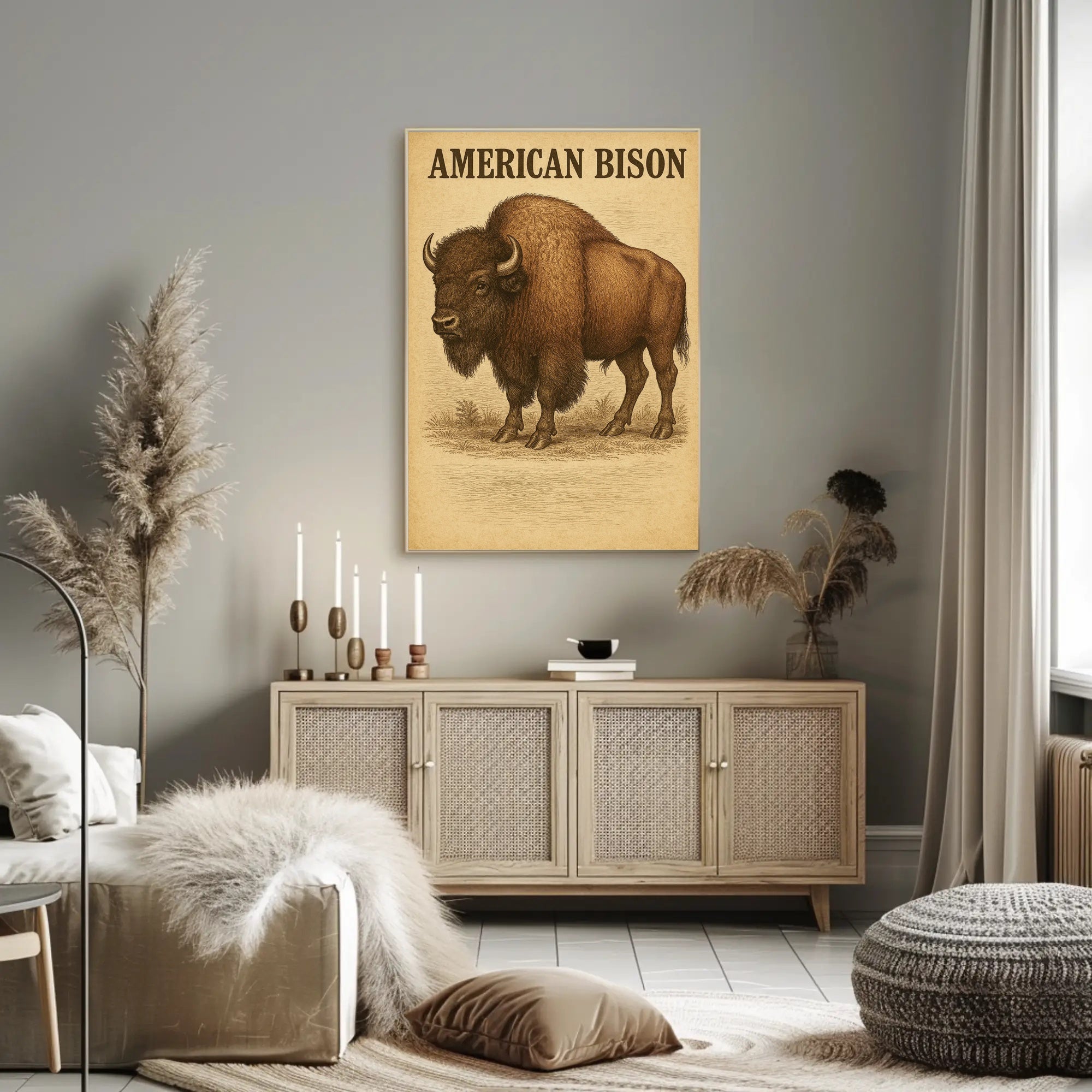 American Bison Vintage Illustration Animal Poster PosterGoat