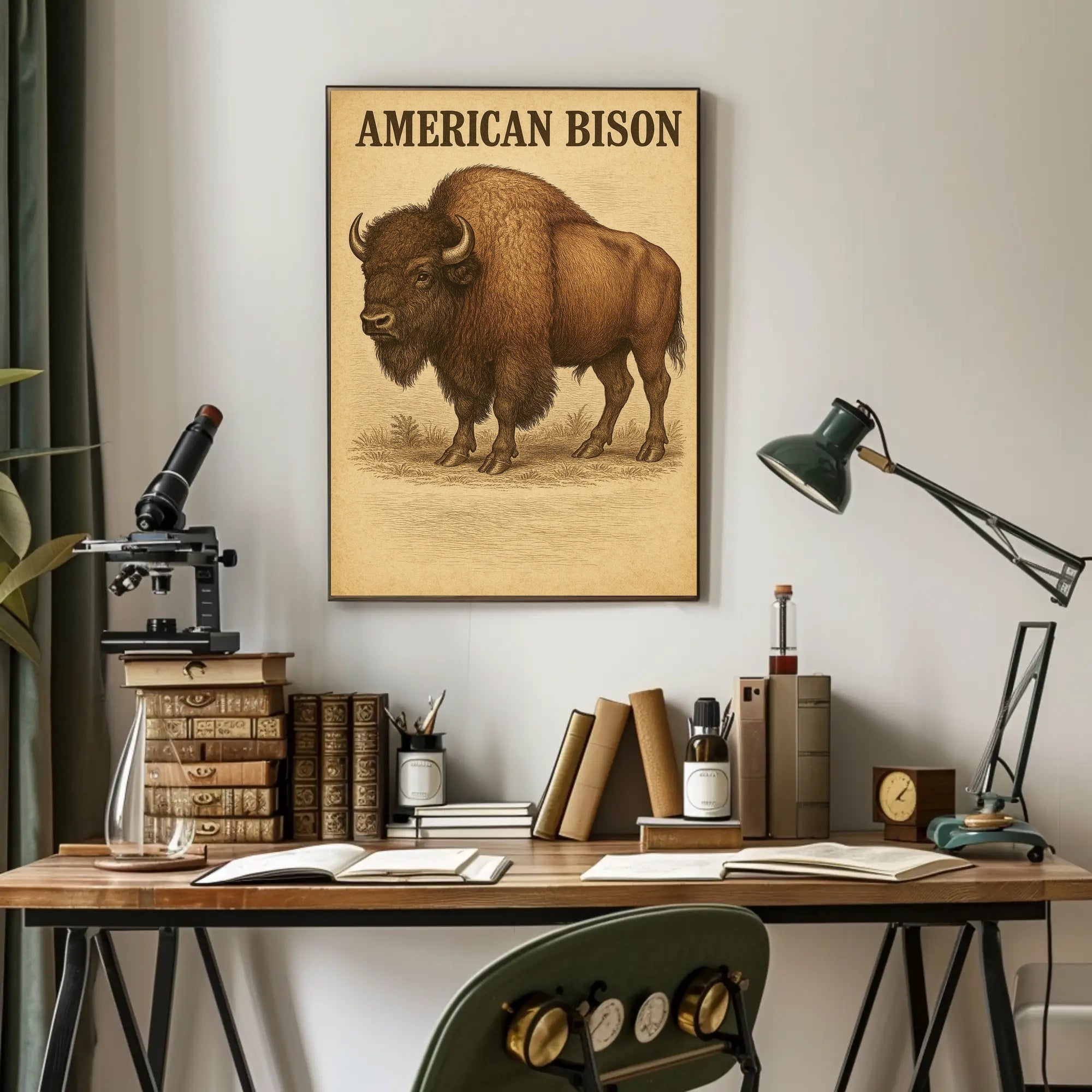 American Bison Vintage Illustration Animal Poster PosterGoat