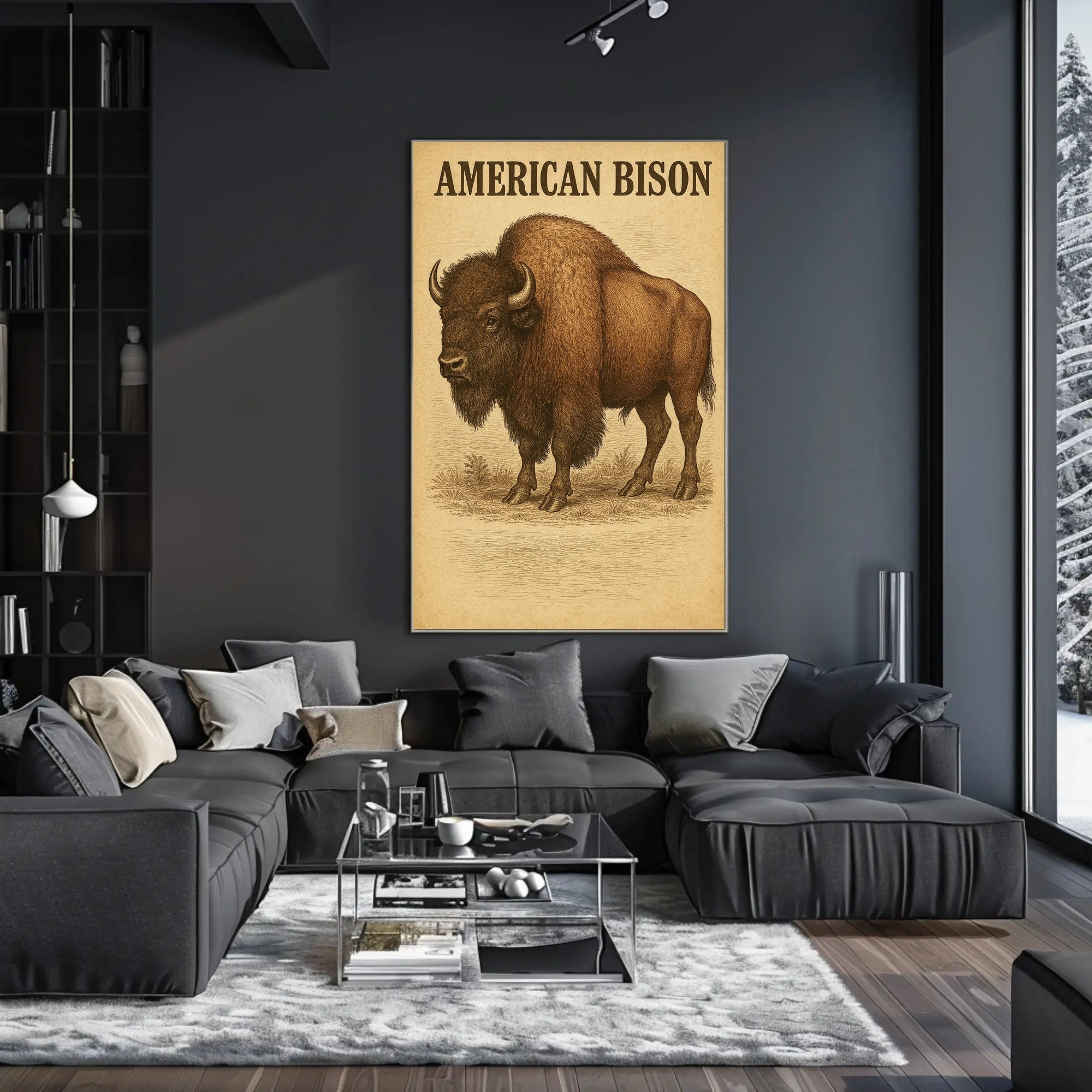 American Bison Vintage Illustration Animal Poster PosterGoat