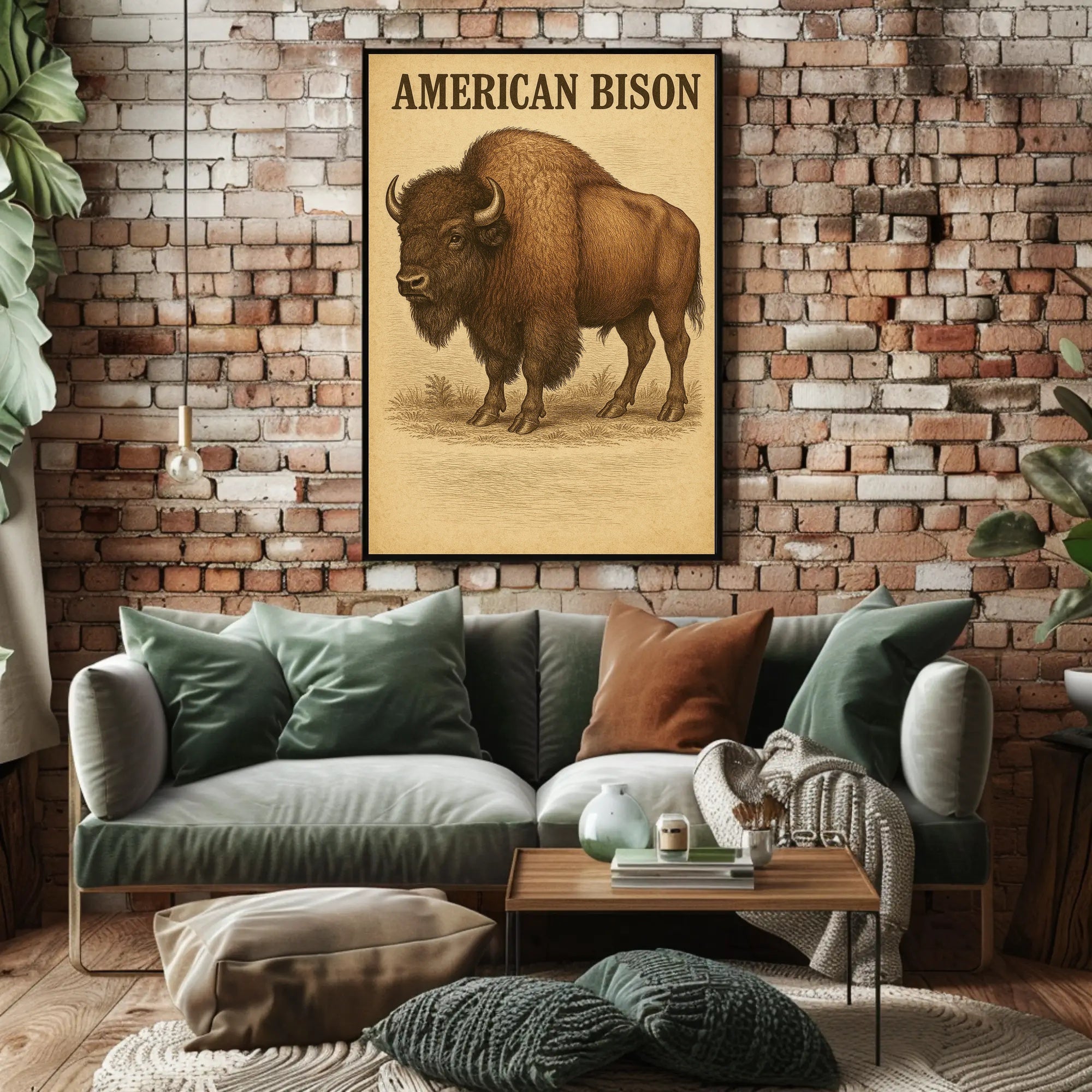 American Bison Vintage Illustration Animal Poster PosterGoat