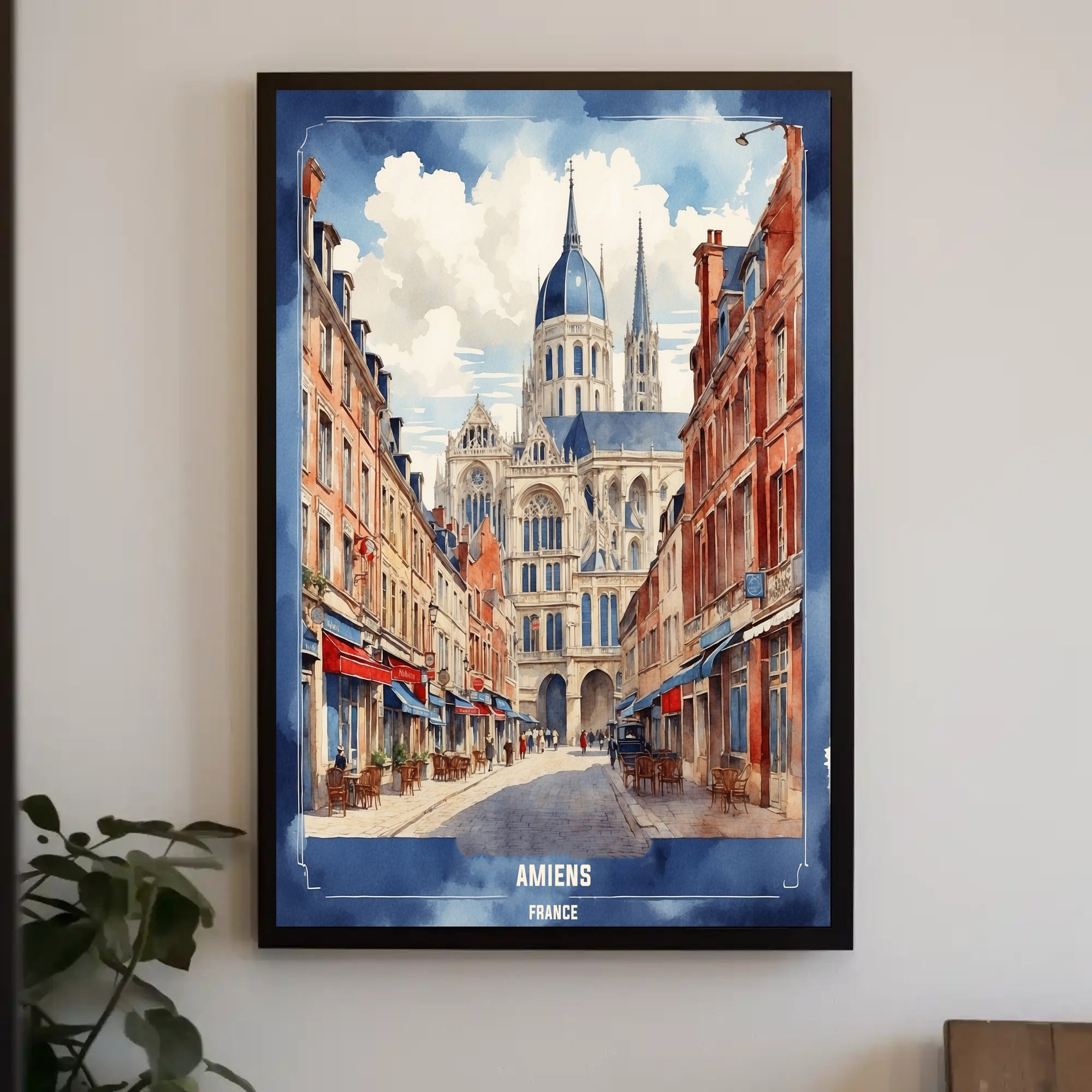 Amiens Cathedral Watercolor Art Print - Urban Cityscape Poster PosterGoat