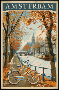 Amsterdam Autumn Canal Vintage Travel Art Poster PosterGoat