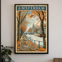 Amsterdam Autumn Canal Vintage Travel Art Poster PosterGoat