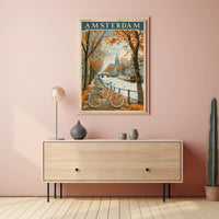 Amsterdam Autumn Canal Vintage Travel Art Poster PosterGoat
