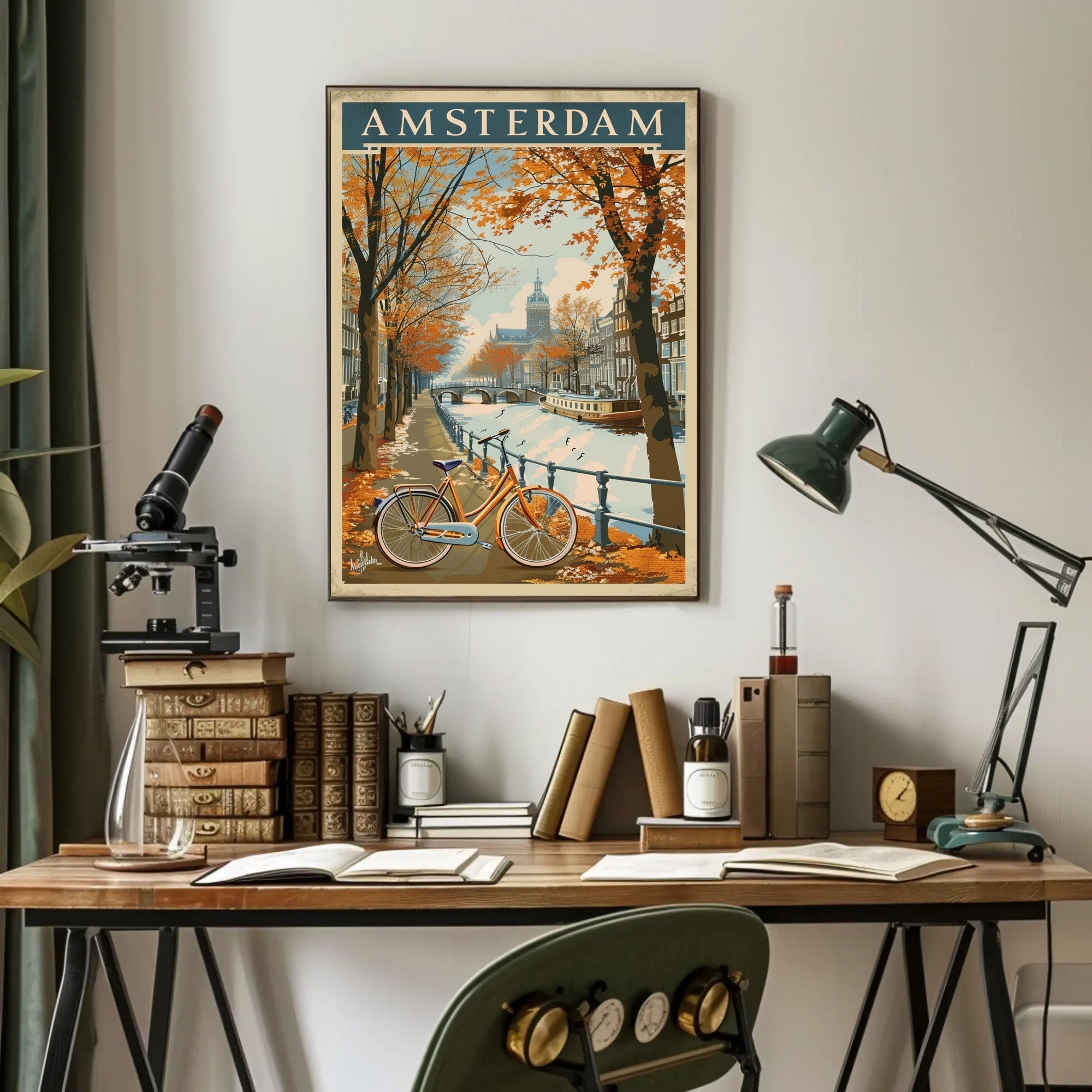Amsterdam Autumn Canal Vintage Travel Art Poster PosterGoat