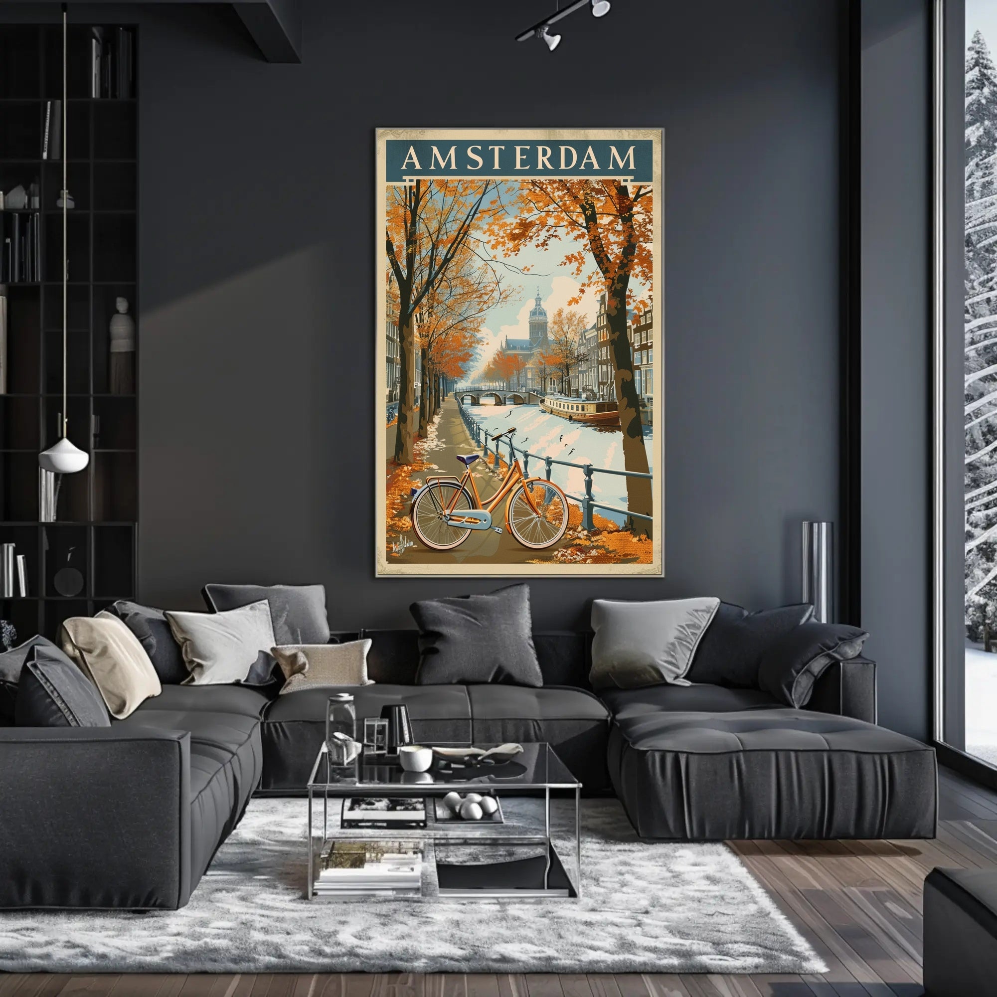 Amsterdam Autumn Canal Vintage Travel Art Poster PosterGoat