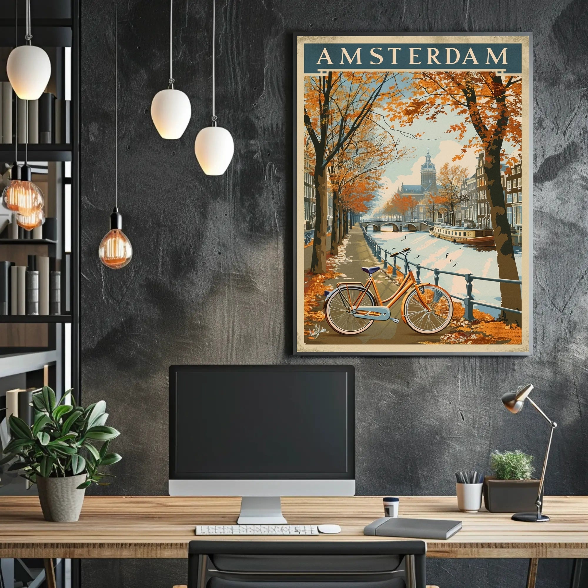 Amsterdam Autumn Canal Vintage Travel Art Poster PosterGoat