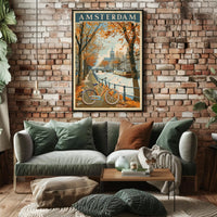 Amsterdam Autumn Canal Vintage Travel Art Poster PosterGoat