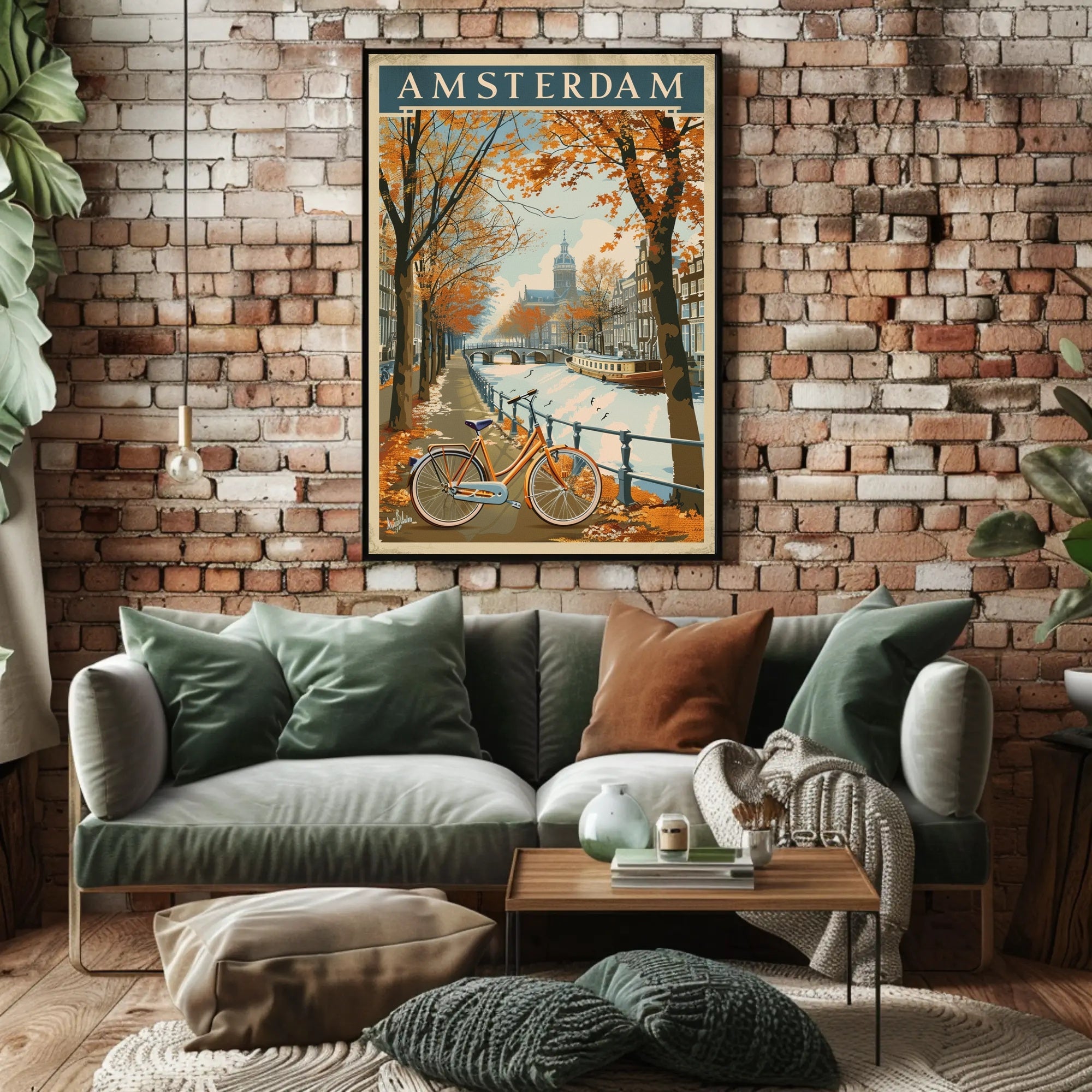 Amsterdam Autumn Canal Vintage Travel Art Poster PosterGoat