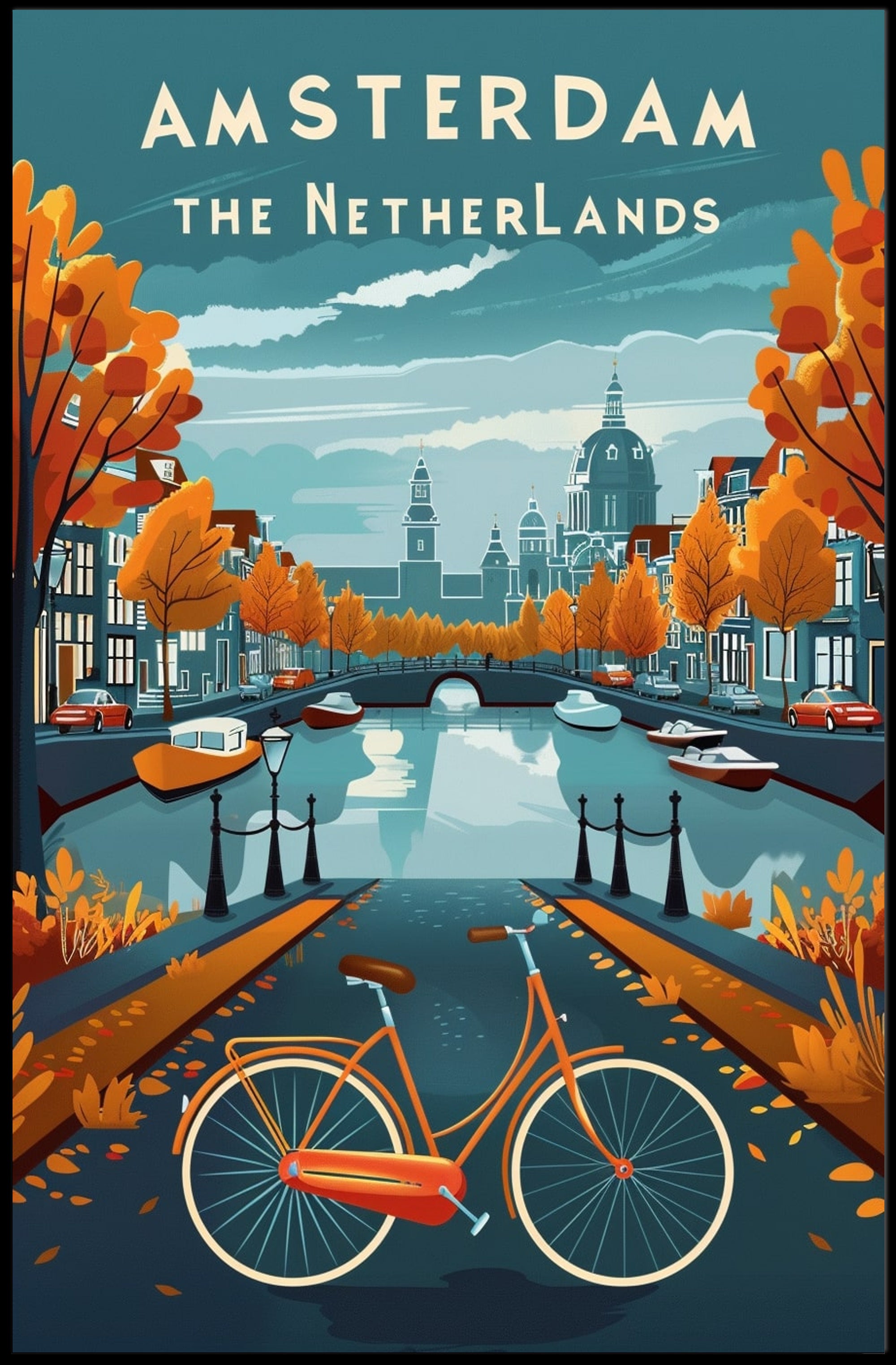 Amsterdam Autumn Scene: Vibrant Urban Cityscape Poster PosterGoat