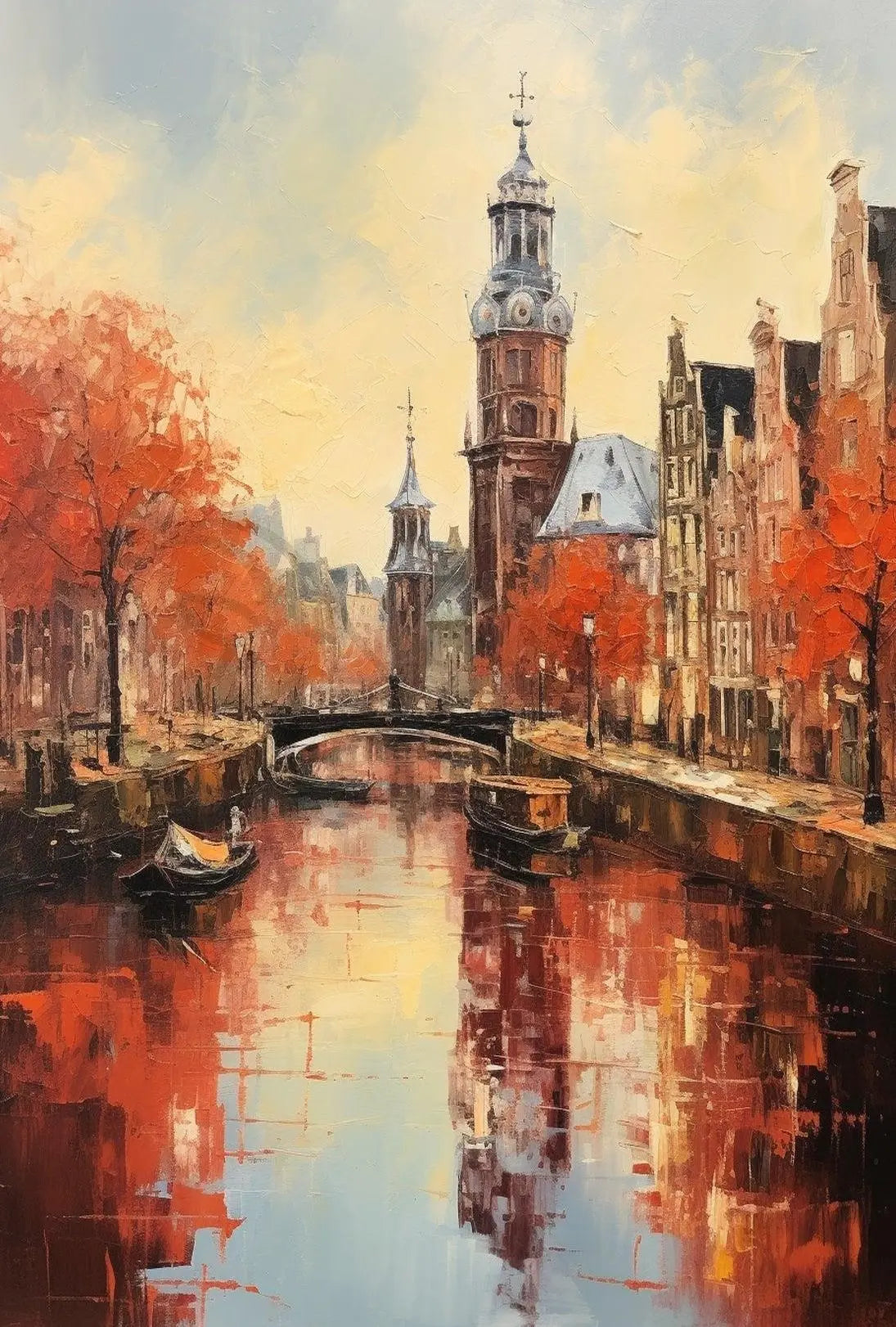 Amsterdam Canal Autumn Scene: Impressionistic Travel Poster PosterGoat
