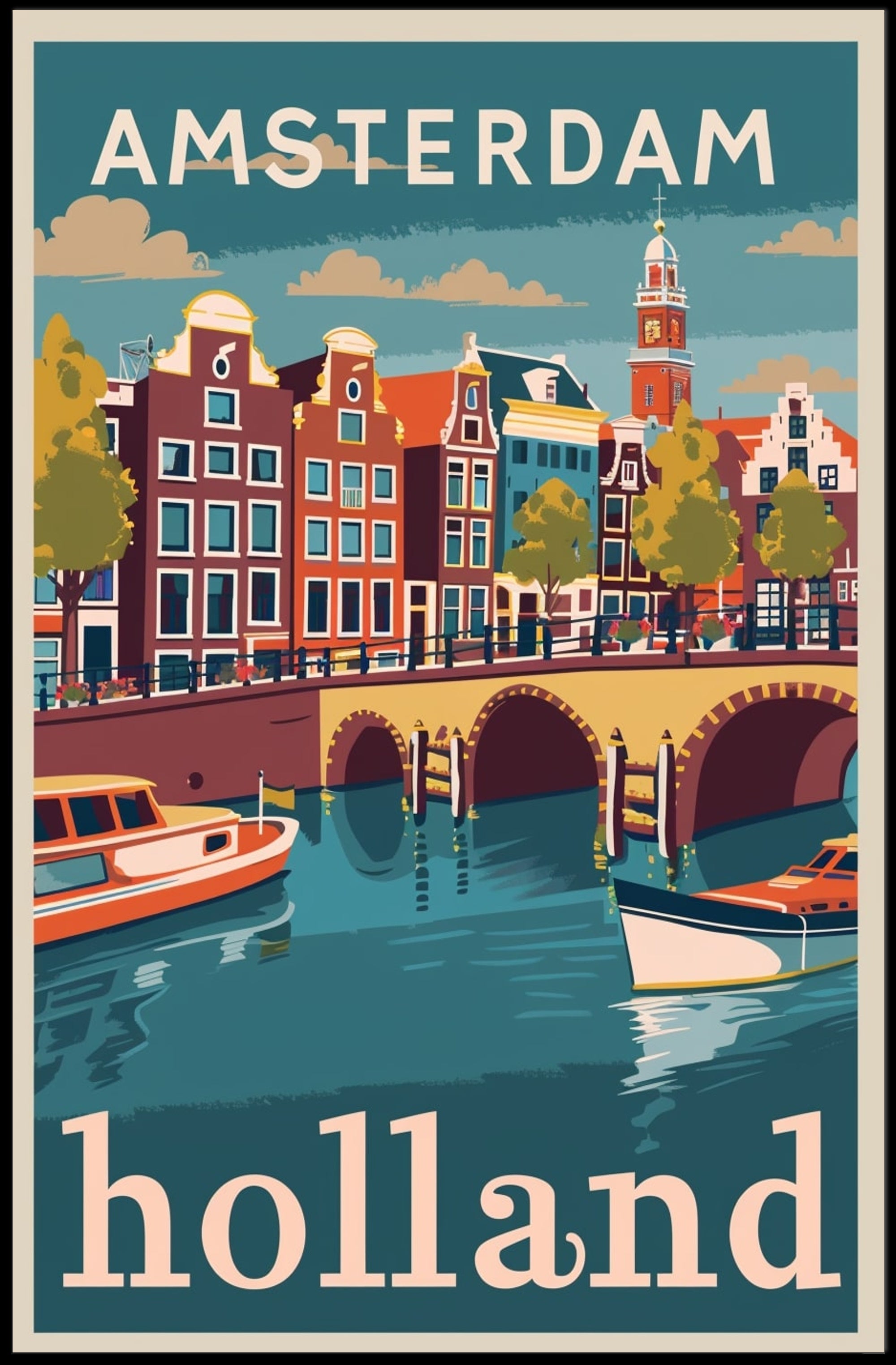 Amsterdam Canal Houses Scenic Vintage Travel Poster PosterGoat
