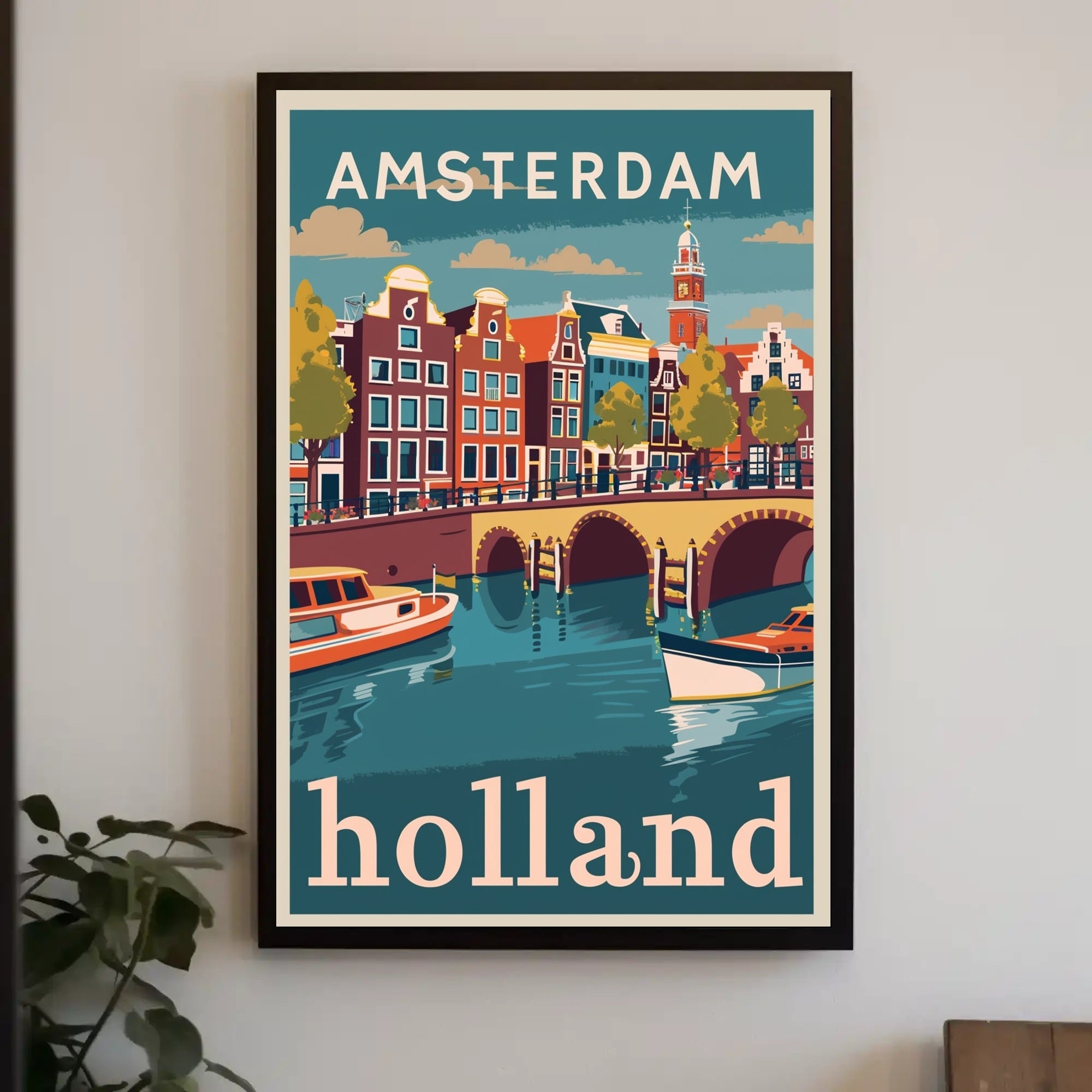 Amsterdam Canal Houses Scenic Vintage Travel Poster PosterGoat
