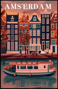 Amsterdam Canal Houses: Warm Scenic Travel Poster PosterGoat
