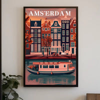Amsterdam Canal Houses: Warm Scenic Travel Poster PosterGoat
