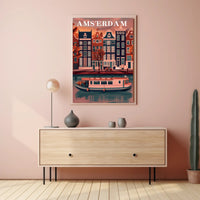 Amsterdam Canal Houses: Warm Scenic Travel Poster PosterGoat