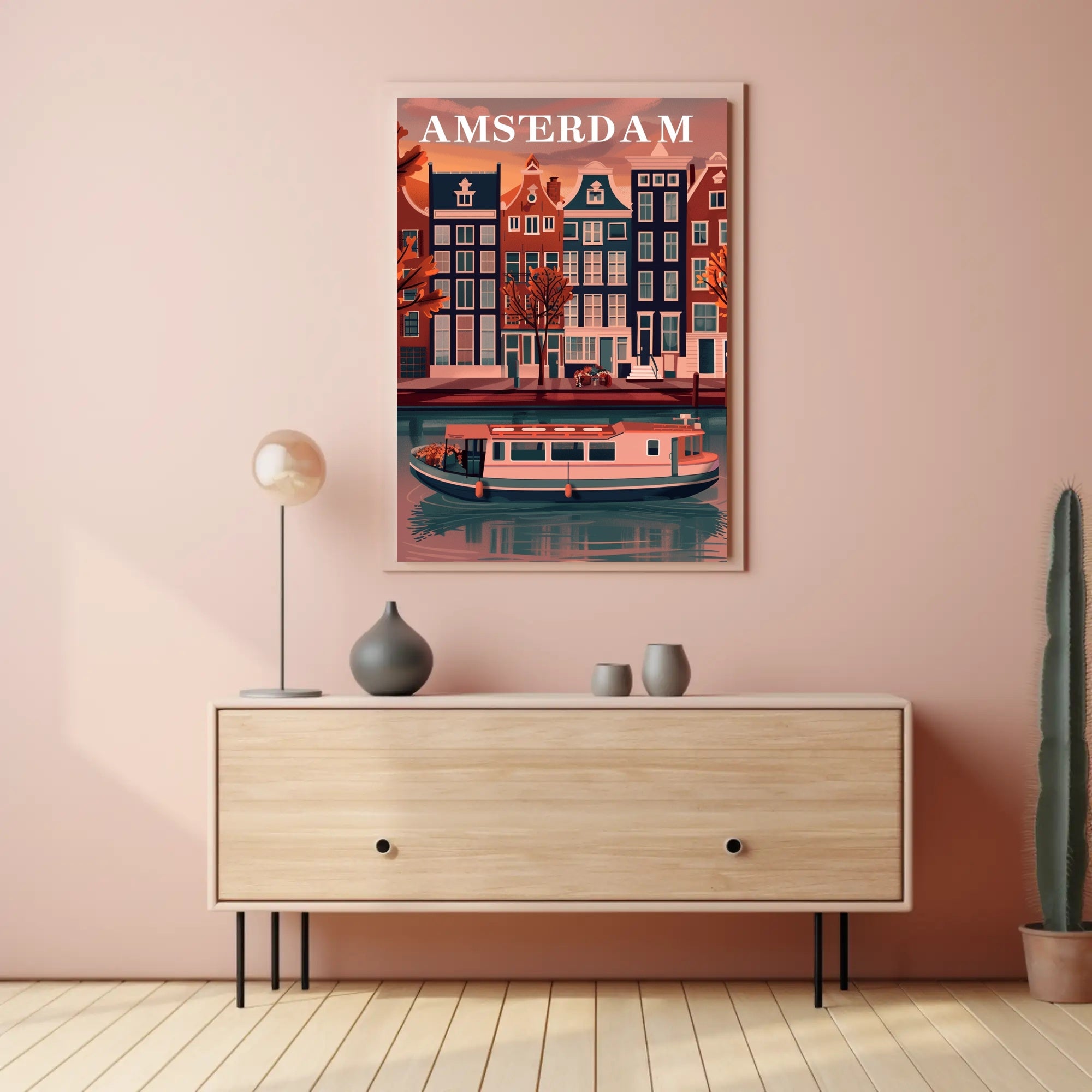 Amsterdam Canal Houses: Warm Scenic Travel Poster PosterGoat