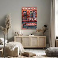Amsterdam Canal Houses: Warm Scenic Travel Poster PosterGoat