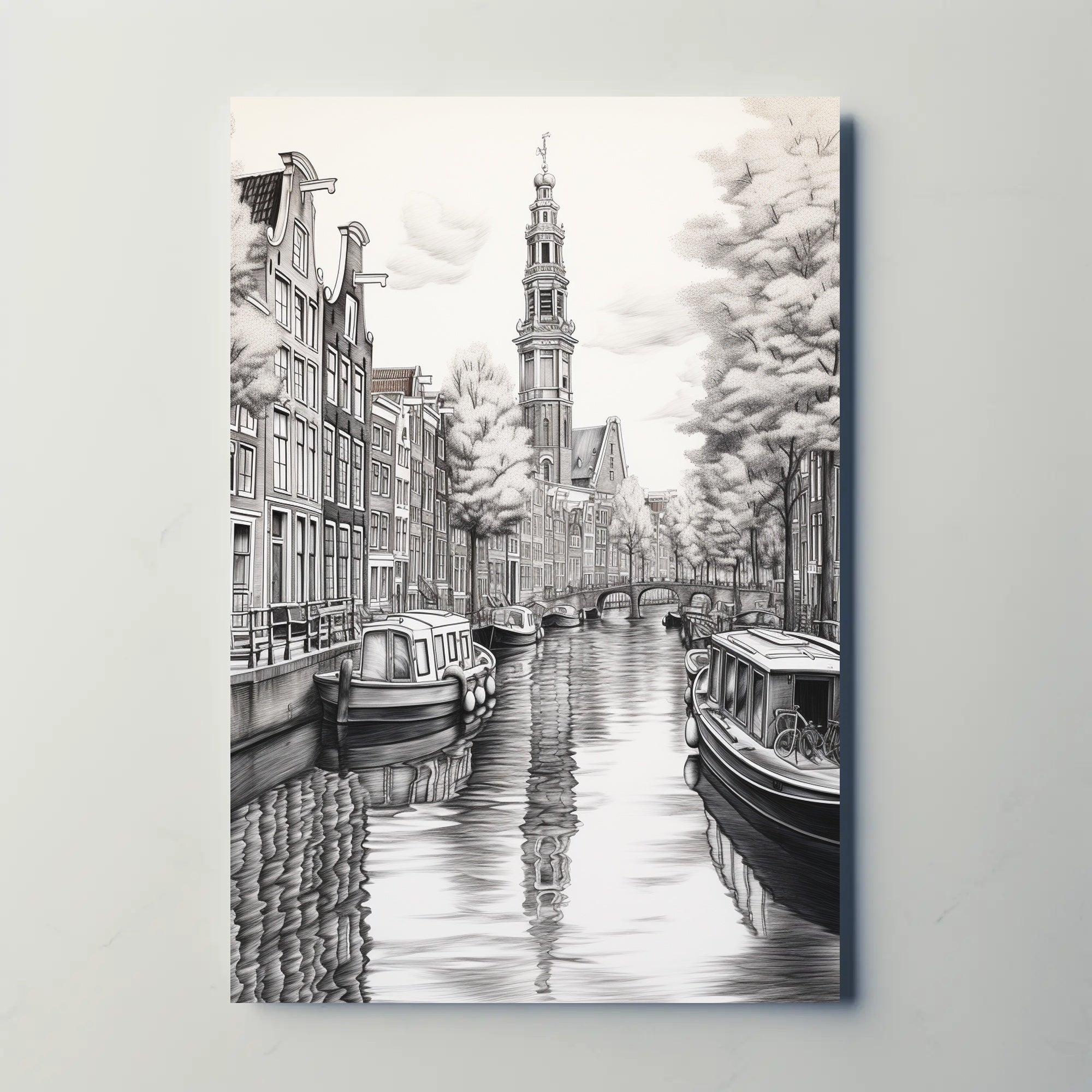 Amsterdam Canal Scene Vintage Illustration Travel Poster PosterGoat