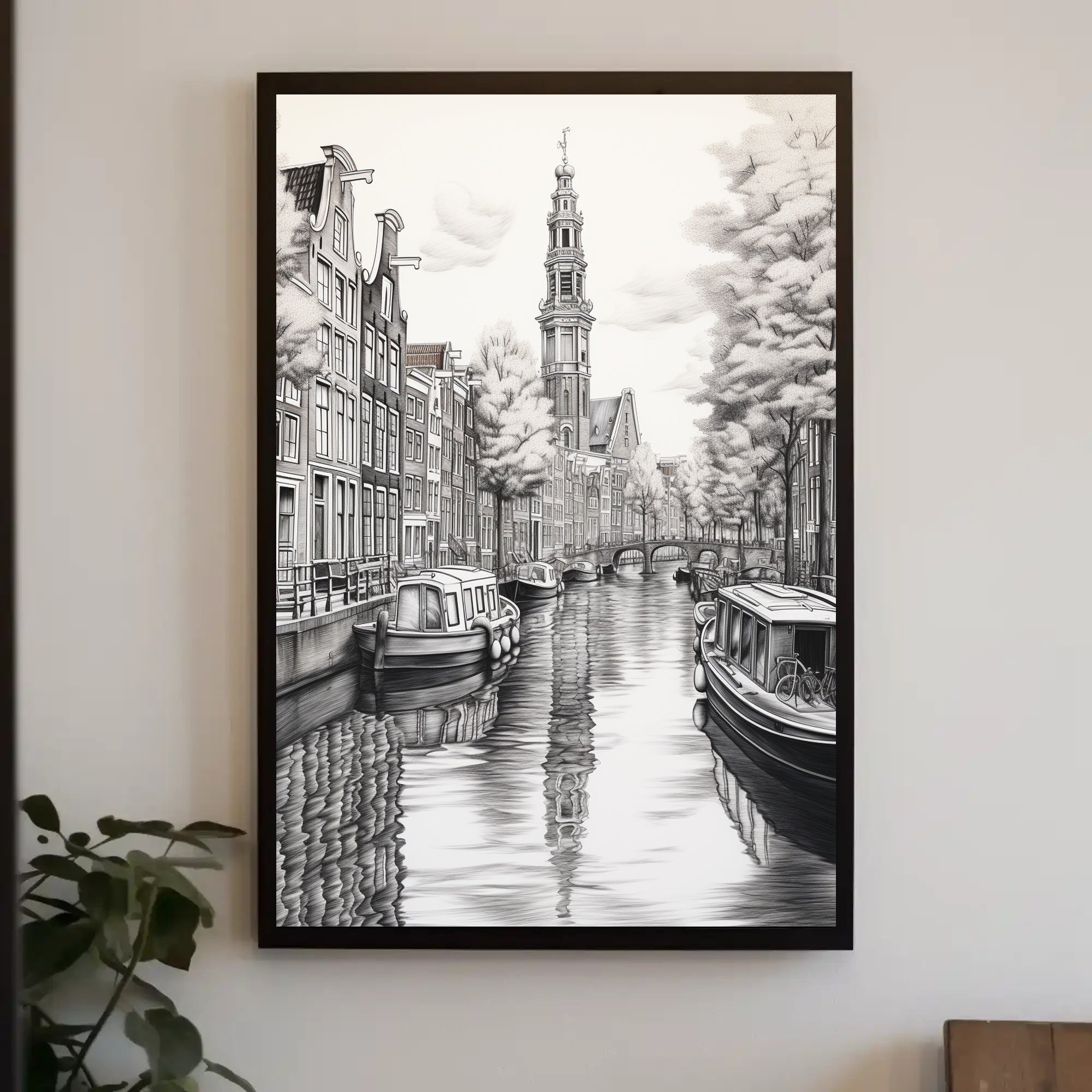 Amsterdam Canal Scene Vintage Illustration Travel Poster PosterGoat