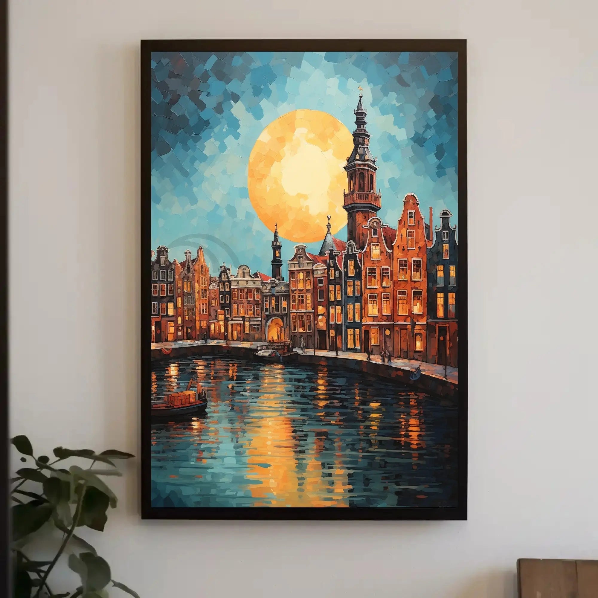 Amsterdam Canal Scene: Vibrant Impressionist Travel Poster PosterGoat