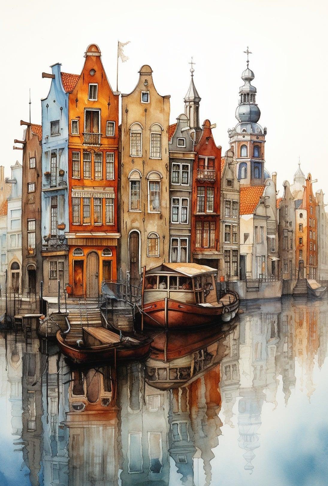 Amsterdam Canal View: Watercolor Serenity Travel Poster PosterGoat