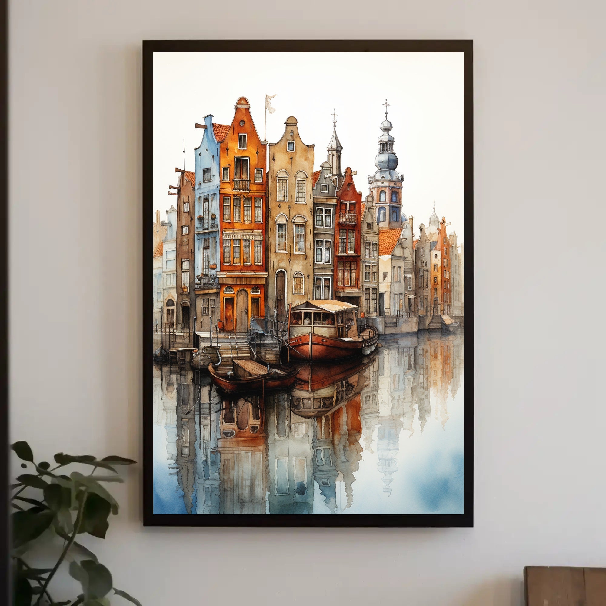 Amsterdam Canal View: Watercolor Serenity Travel Poster PosterGoat