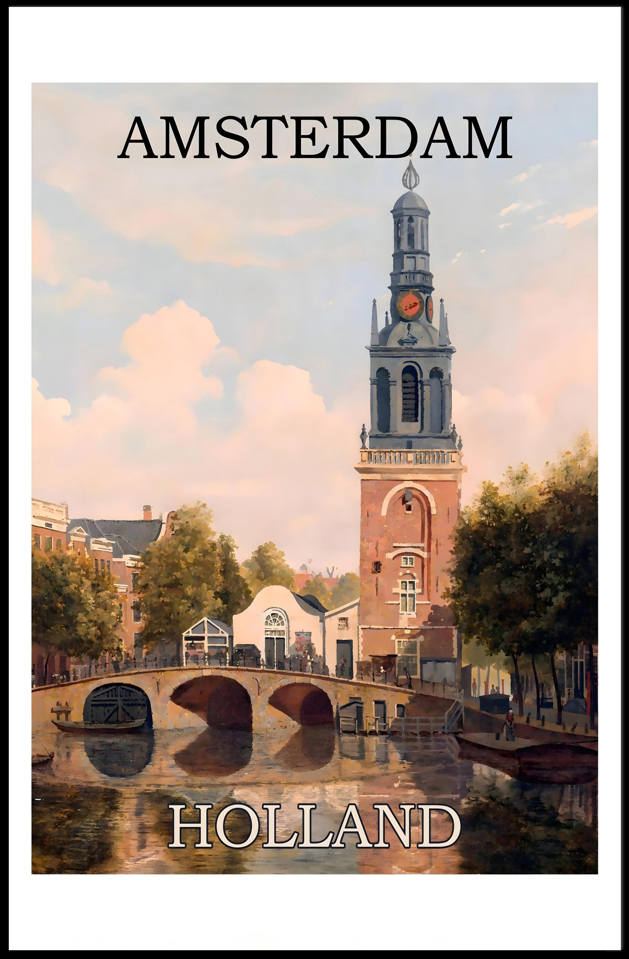 Amsterdam Canal and Bridge Travel Poster PosterGoat