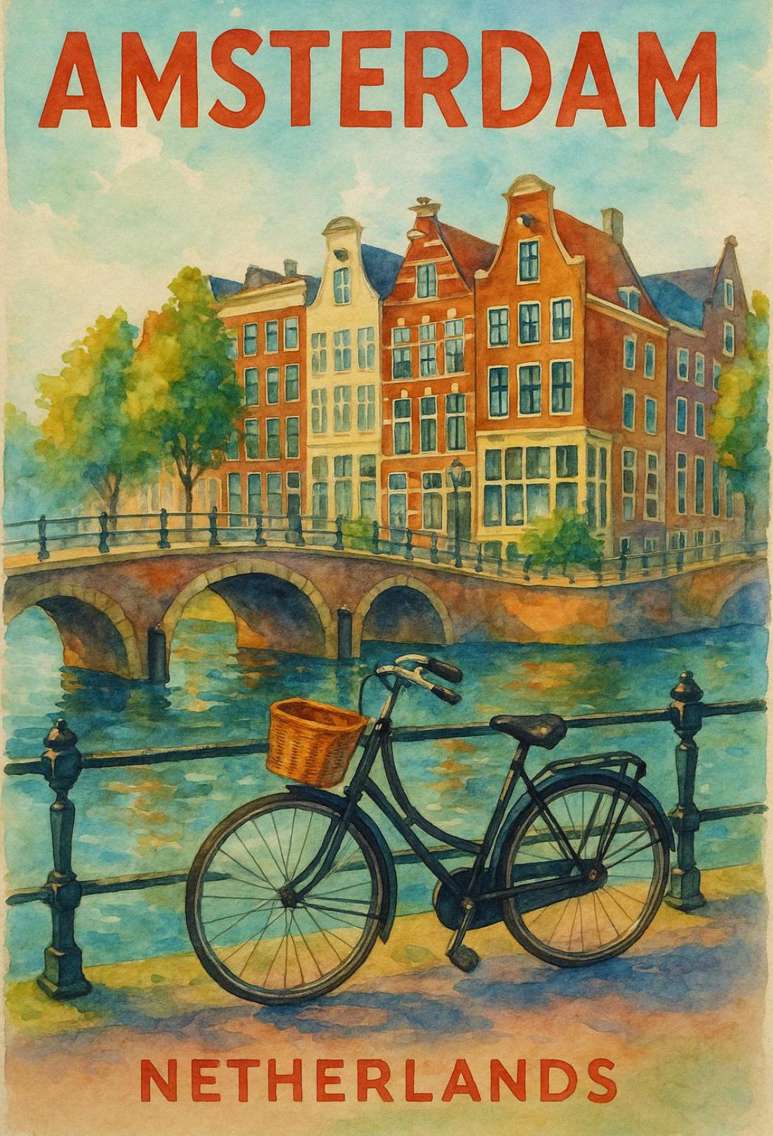 Amsterdam Dreamscape Travel Art: Vintage Style Travel Poster PosterGoat