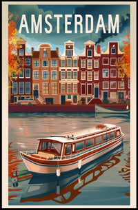 Amsterdam Vintage Canal Scene Travel Poster PosterGoat