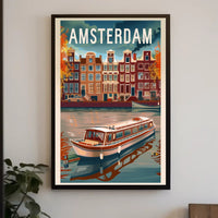 Amsterdam Vintage Canal Scene Travel Poster PosterGoat